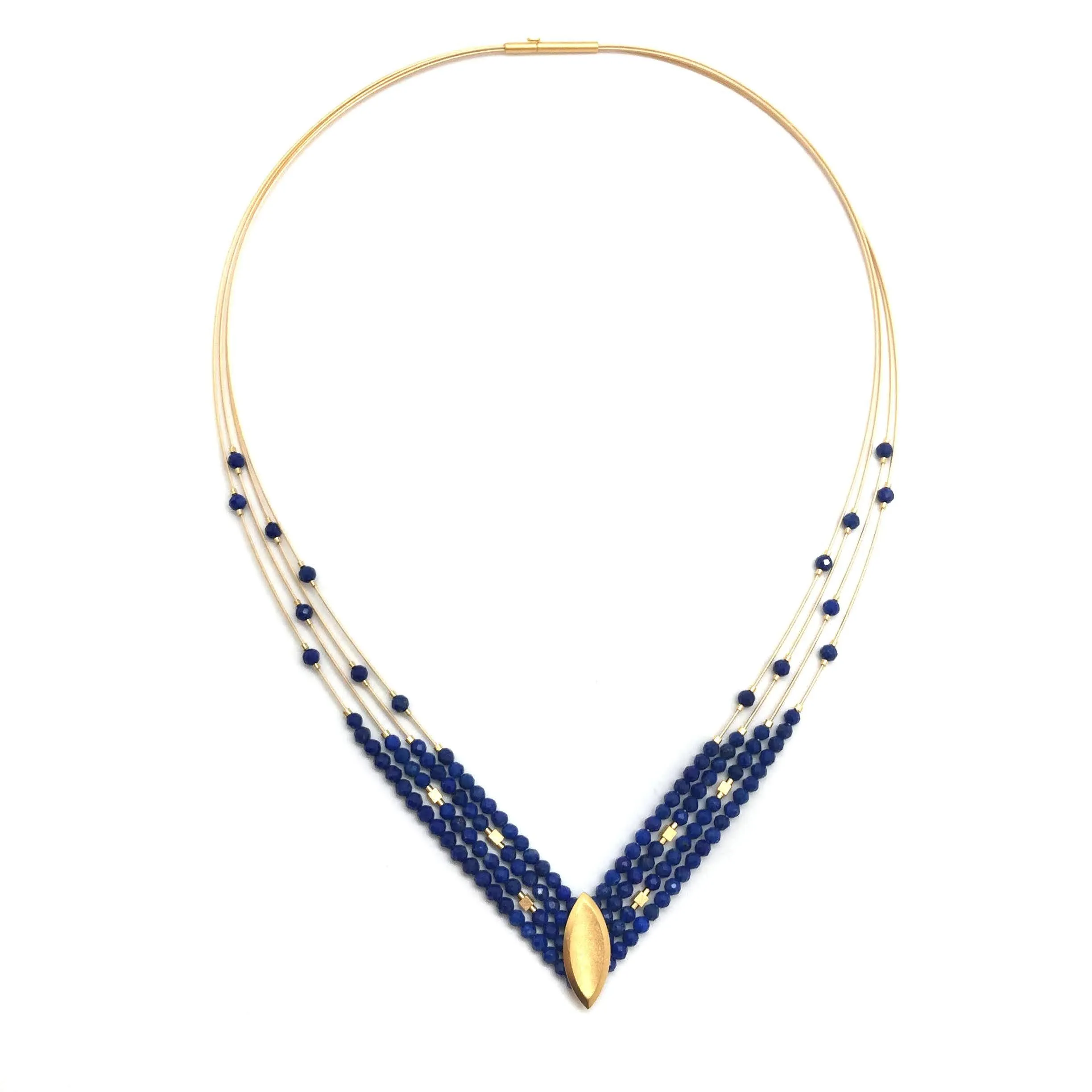 Lapis and Gold 'V' Necklace