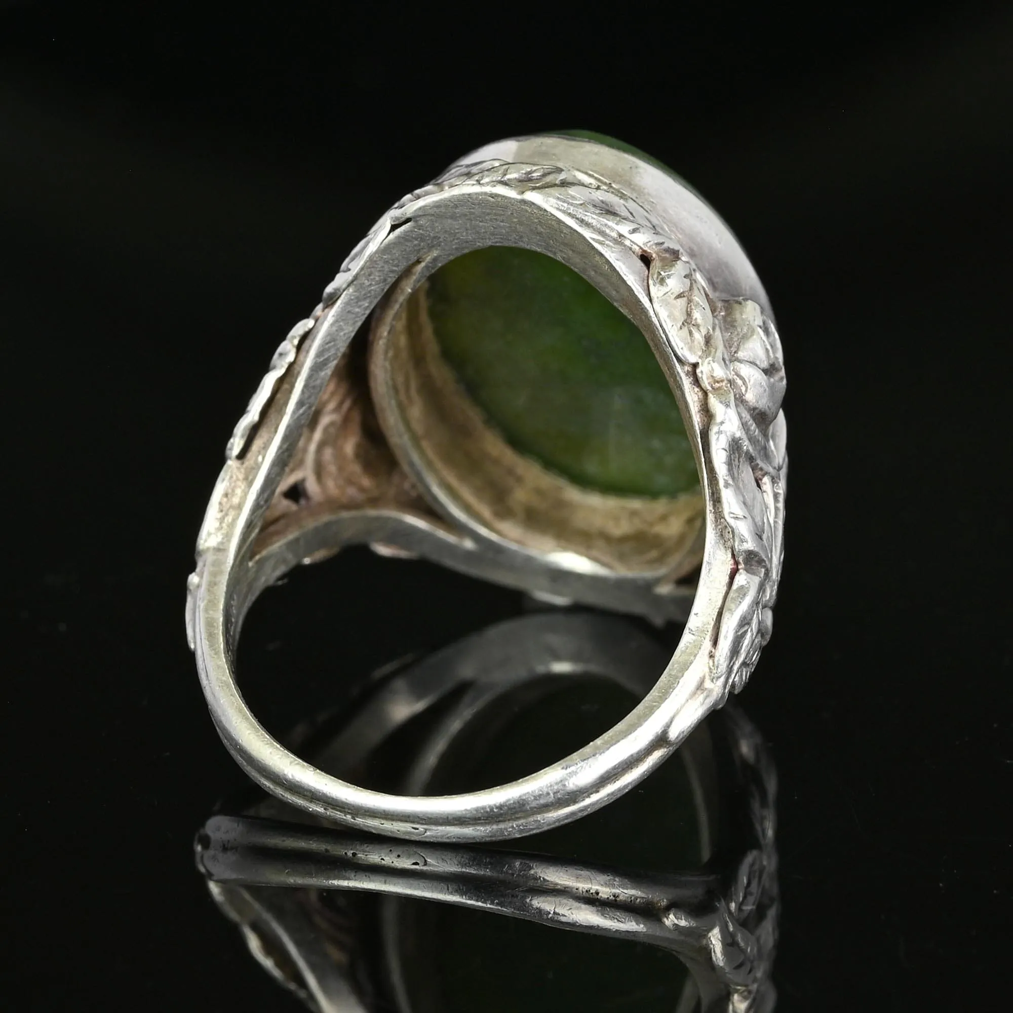 Large Arts and Crafts Silver Green Moss Agate Ring