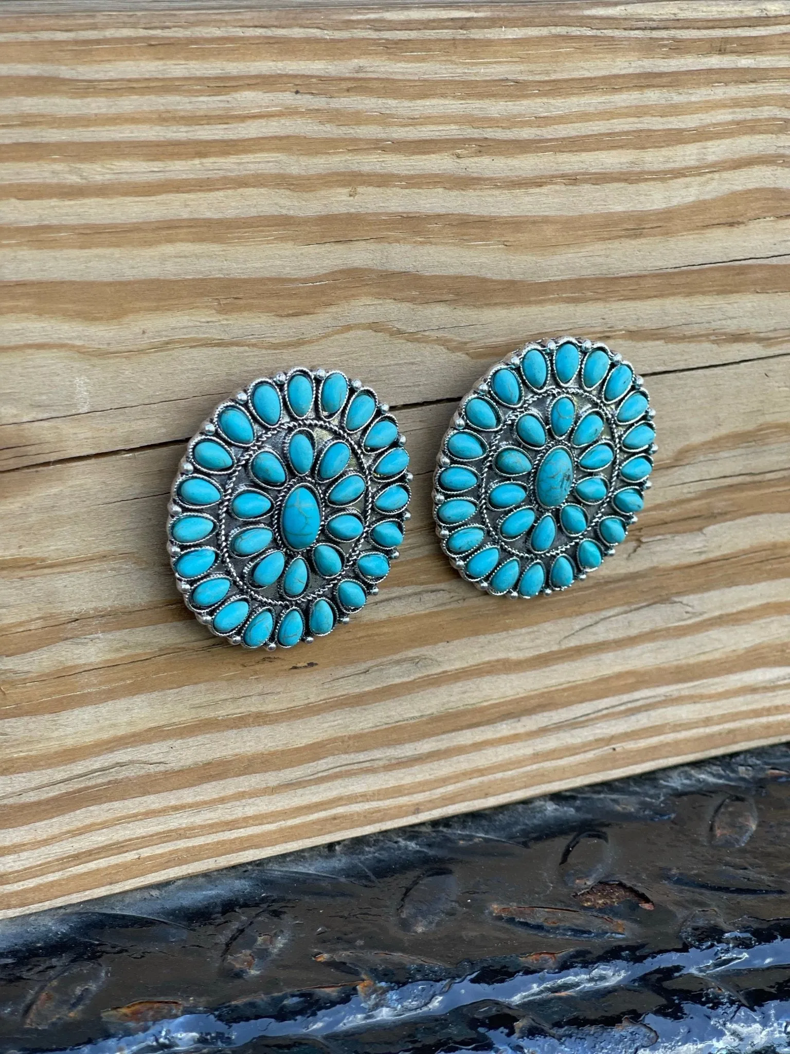 Large Turquoise Cluster Post Earring