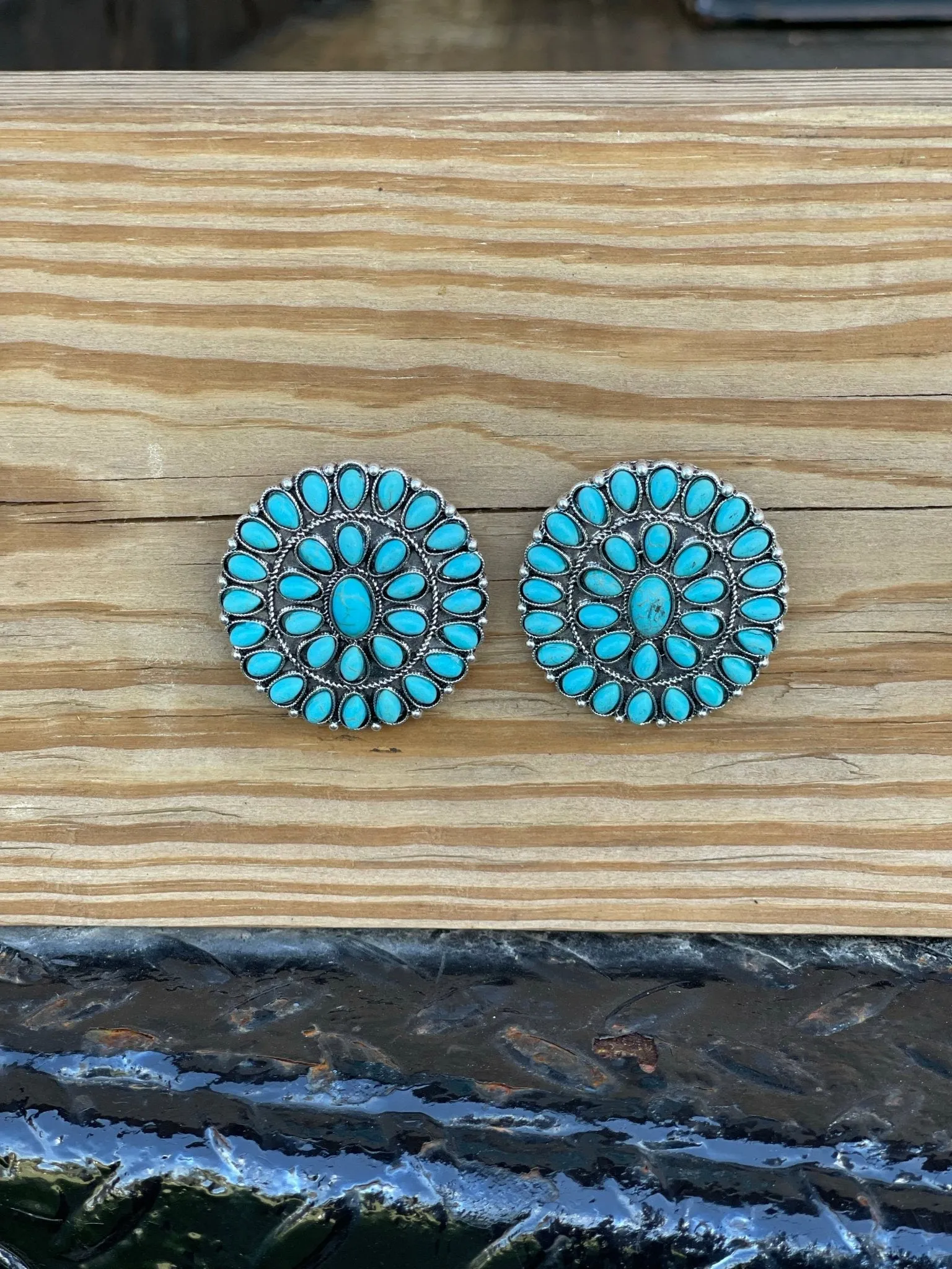 Large Turquoise Cluster Post Earring