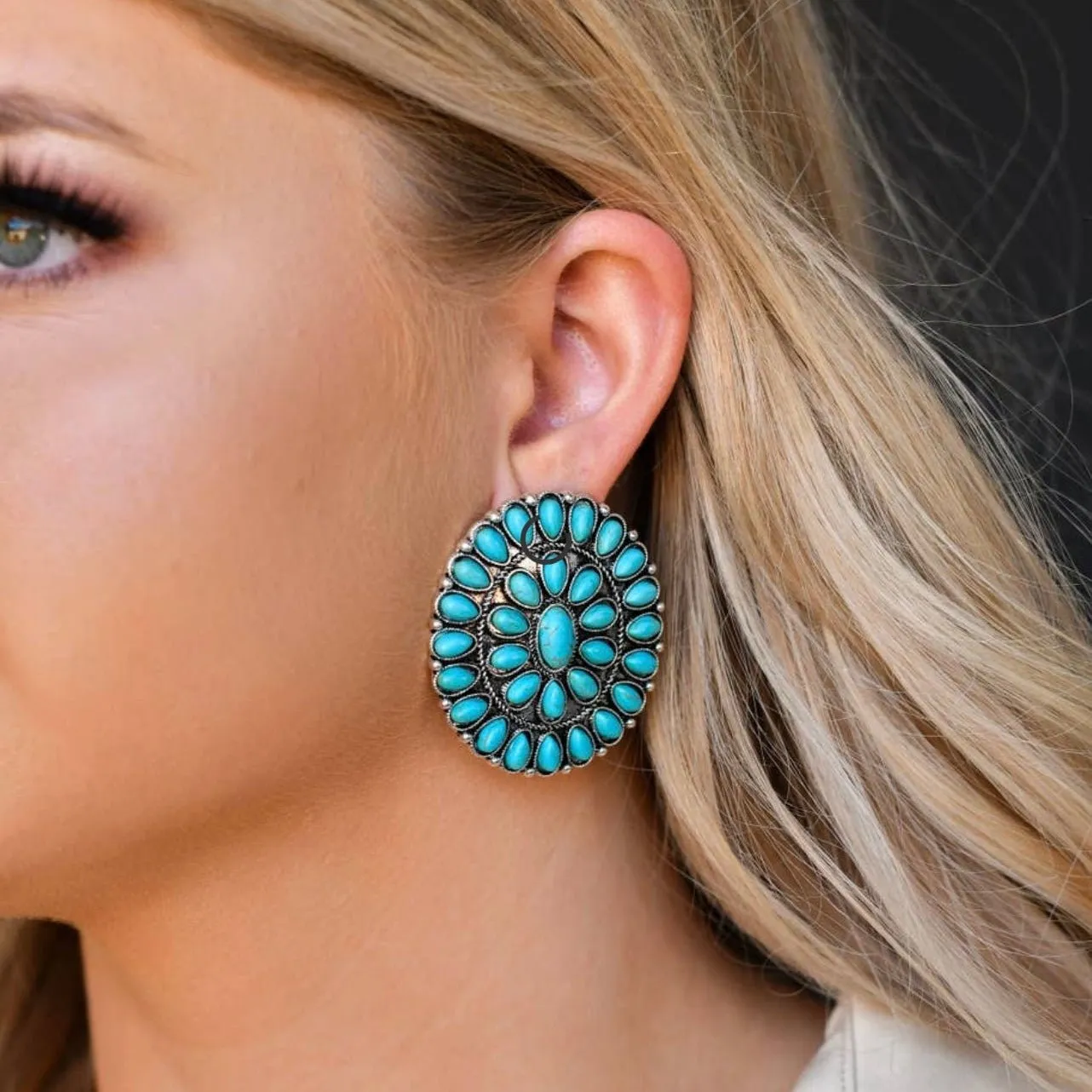 Large Turquoise Cluster Post Earring