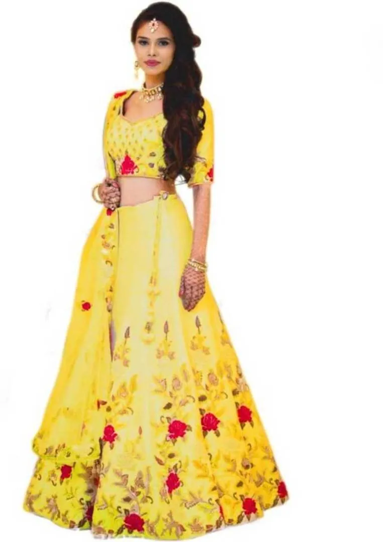 Latest Attractive Art Silk Embroidered Semi Stitched Lehenga Choli