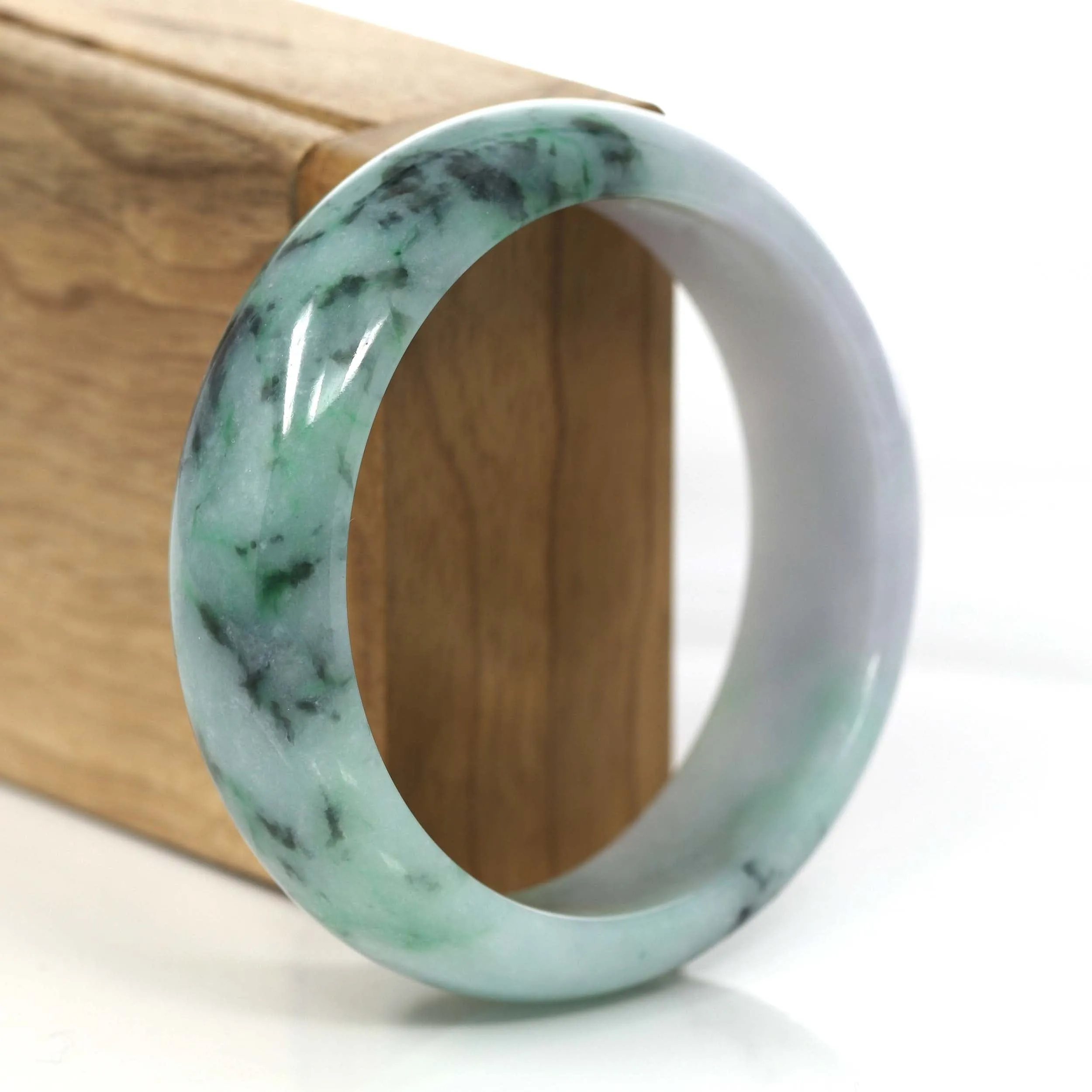 Lavender- Forest Green Natural Jadeite Jade Bangle (58.50 mm) #664