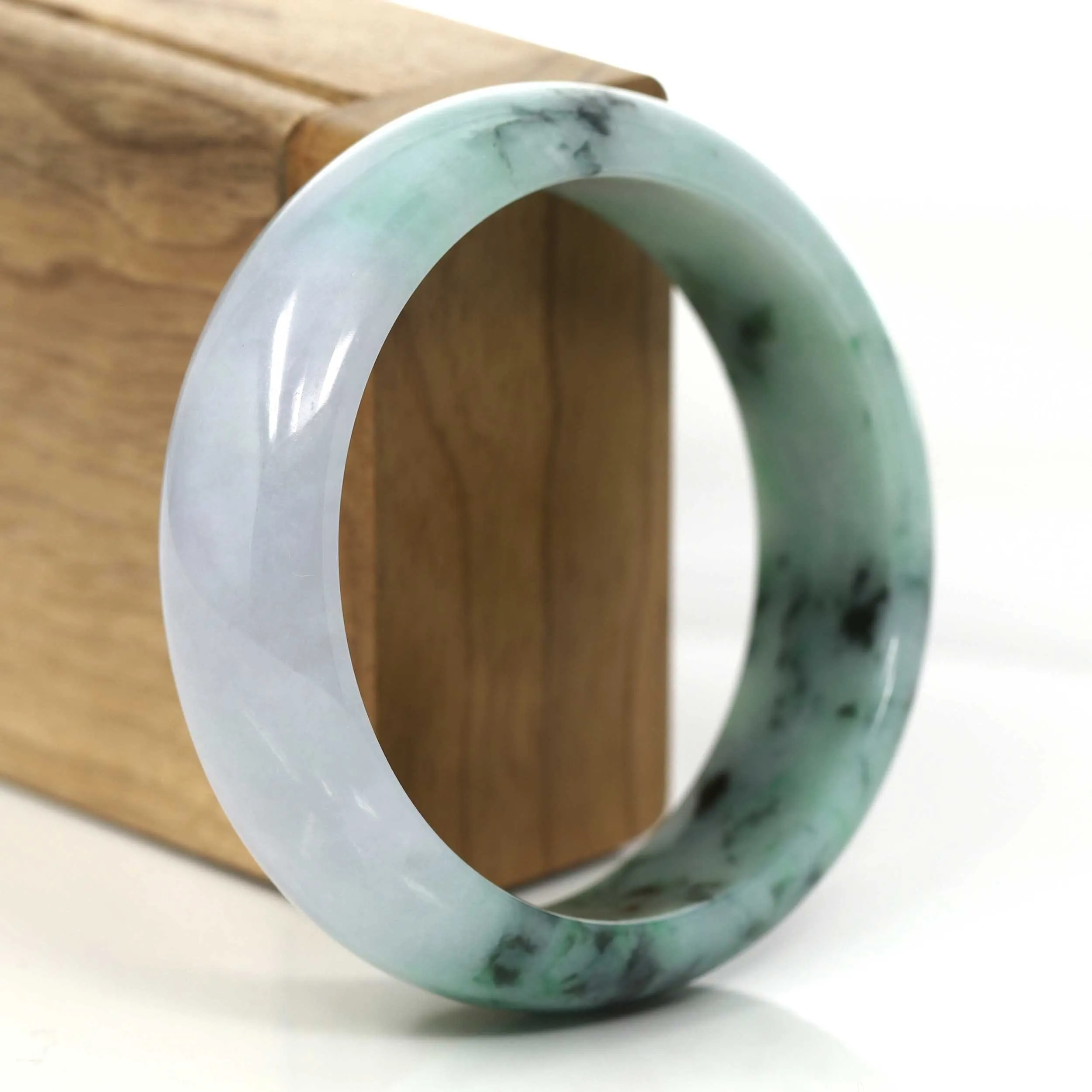 Lavender- Forest Green Natural Jadeite Jade Bangle (58.50 mm) #664