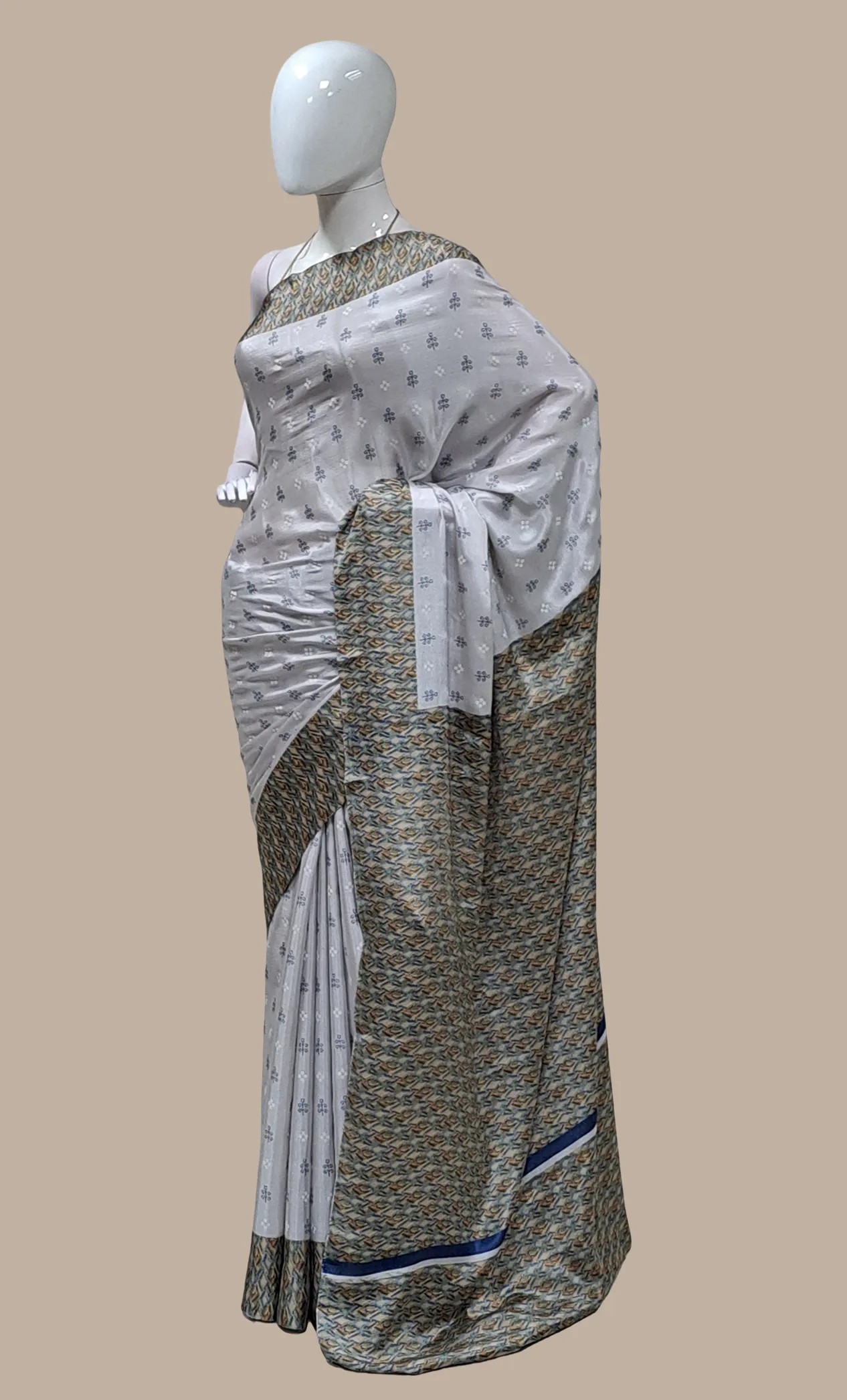 Light Grey Printed Sari