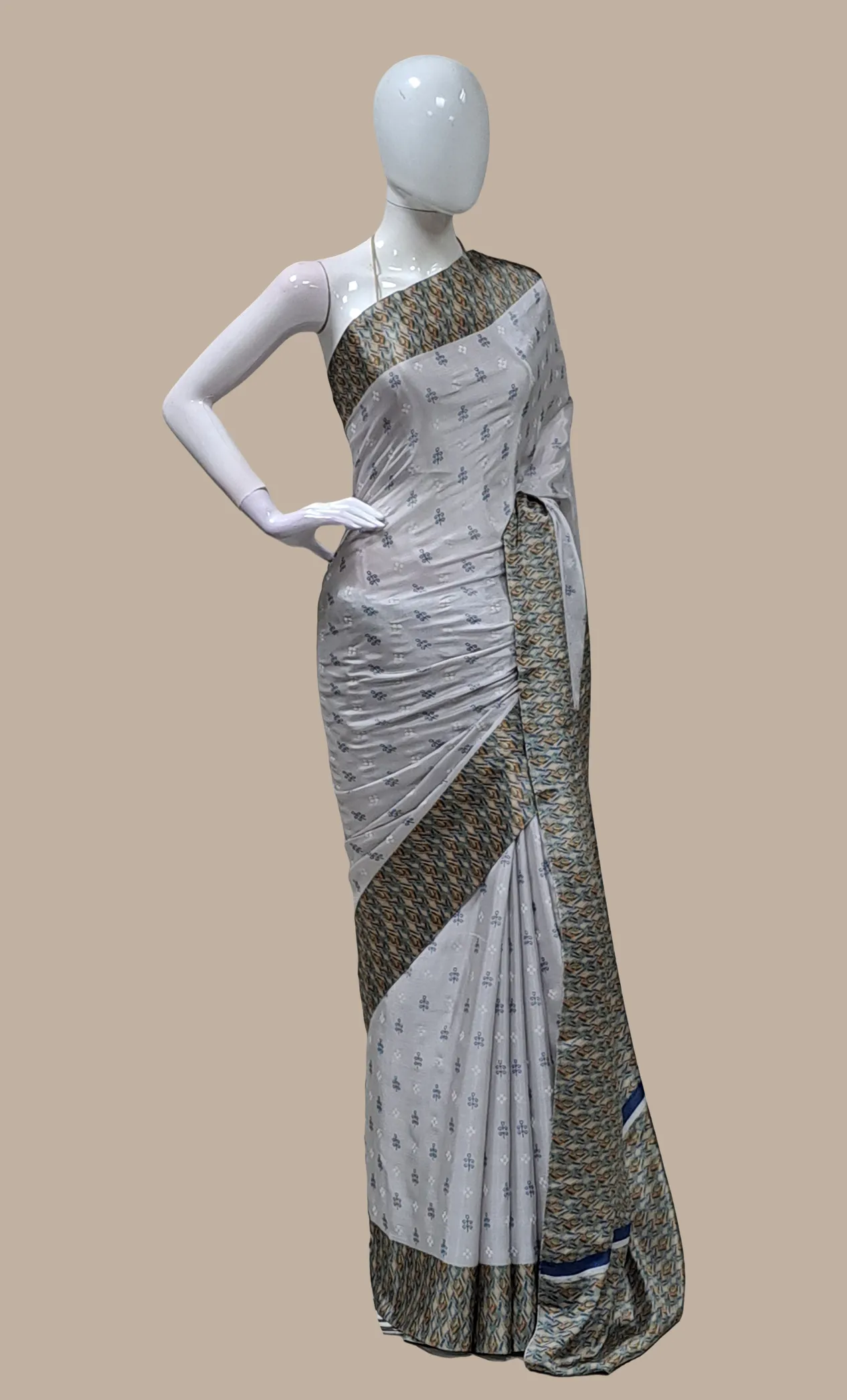 Light Grey Printed Sari