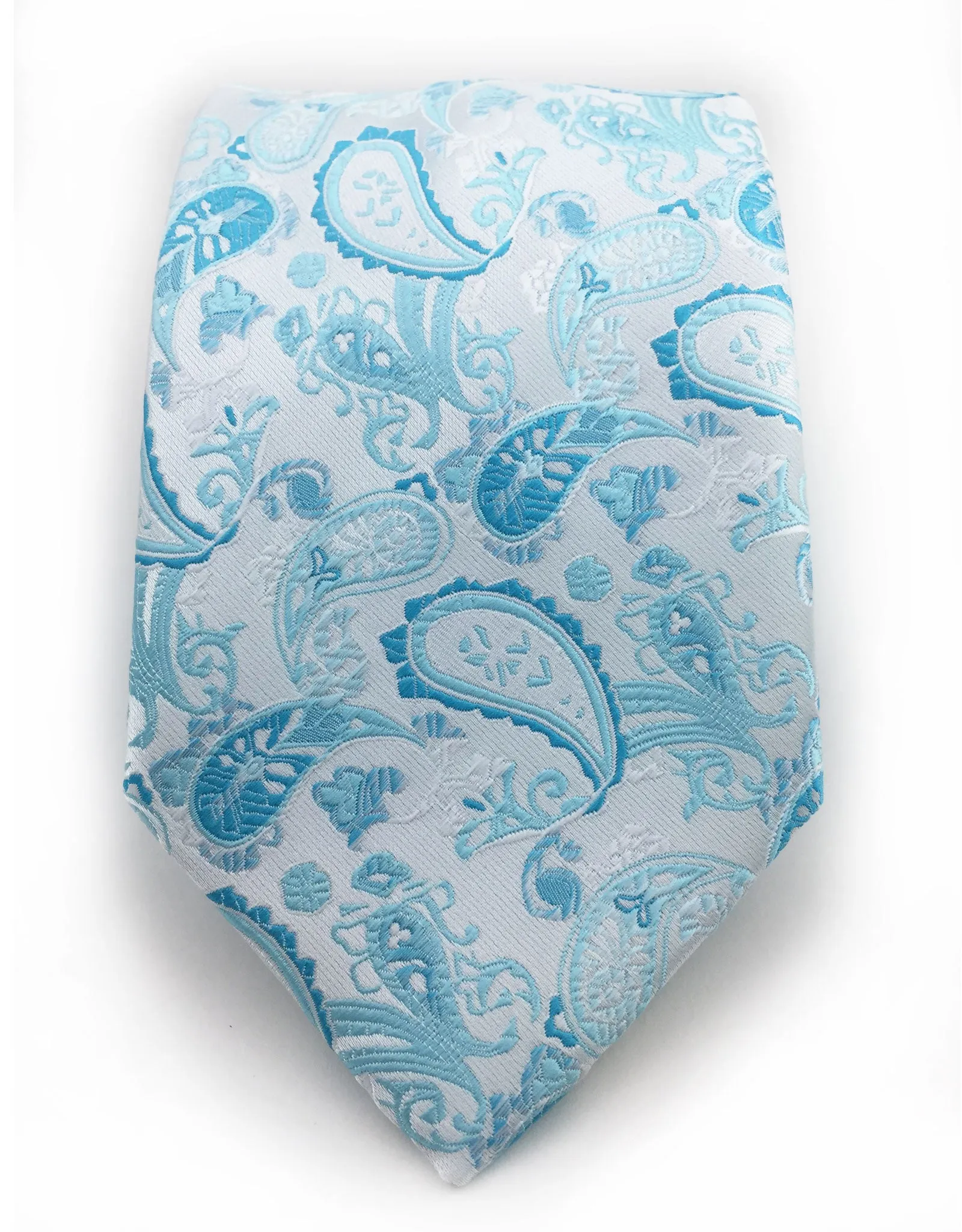 Light Silver & Aqua Paisley Necktie