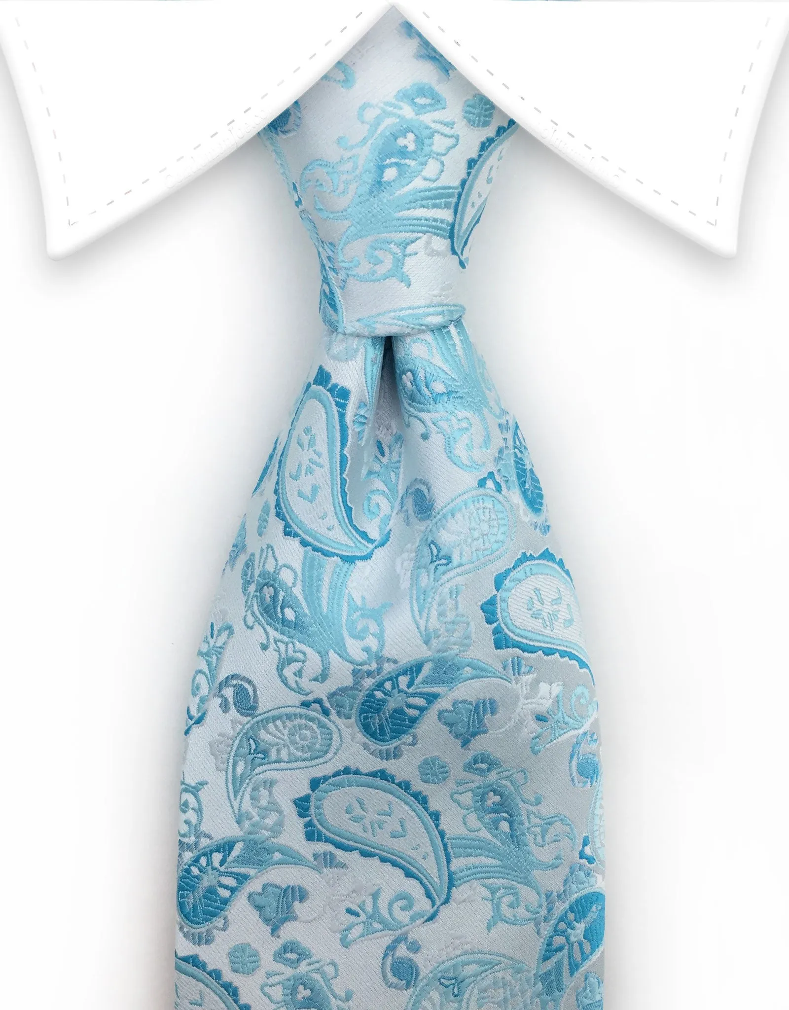 Light Silver & Aqua Paisley Necktie