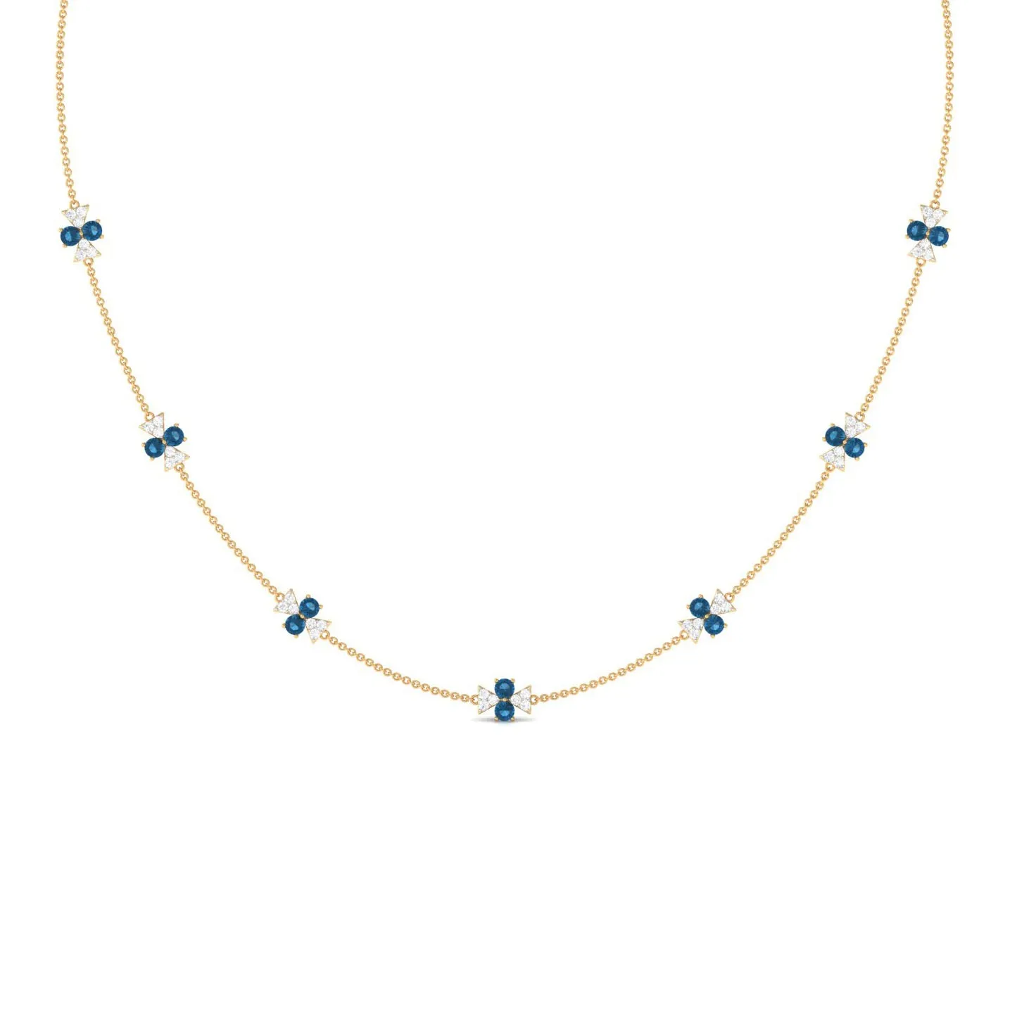 London Blue Topaz Station Chain Necklace with Moissanite