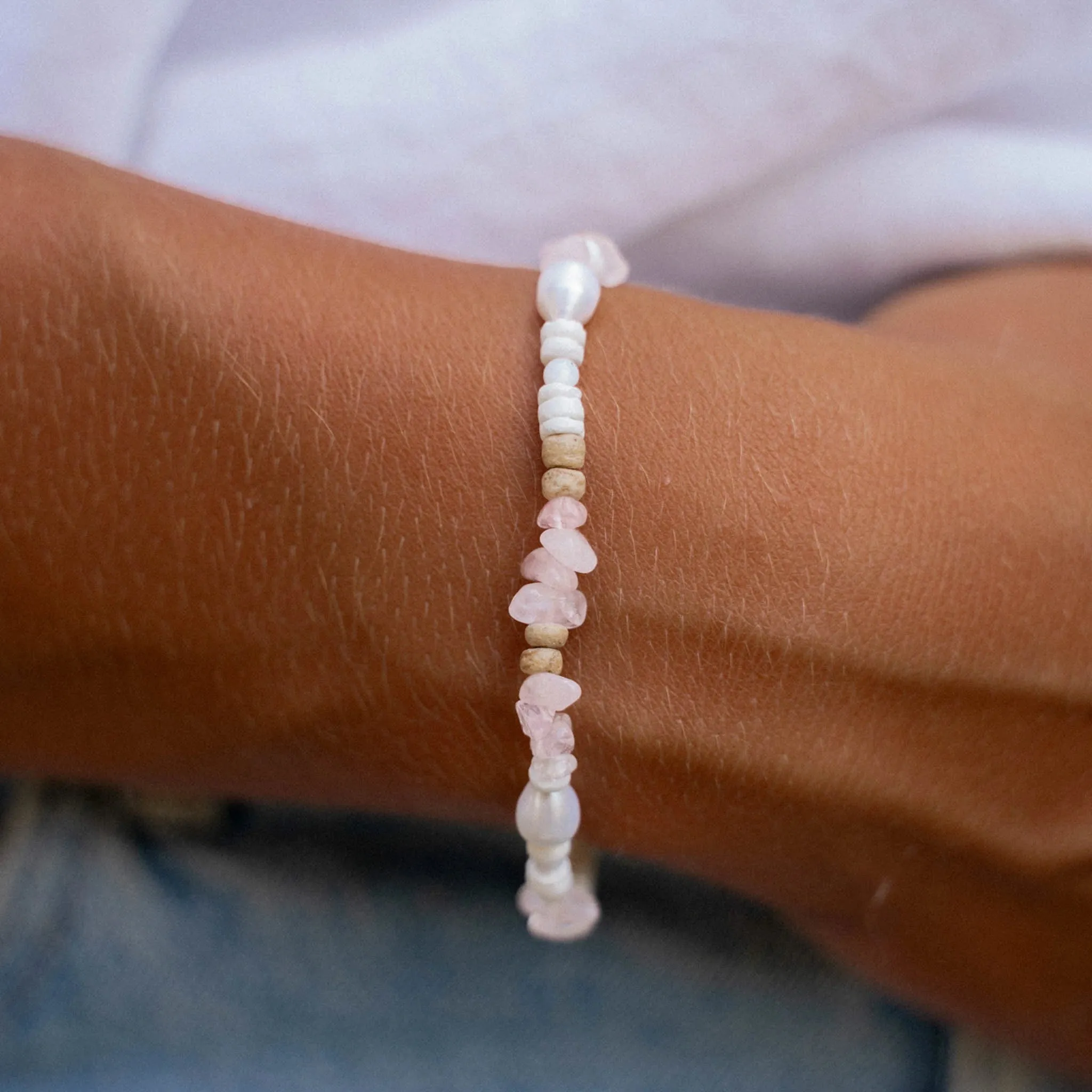 Love is Here Natural Stone, Pearl & Shell Bracelet