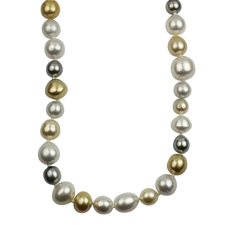 Mastoloni 18k Yellow Gold Multi-Color Pearl Strand Necklace 39.5"