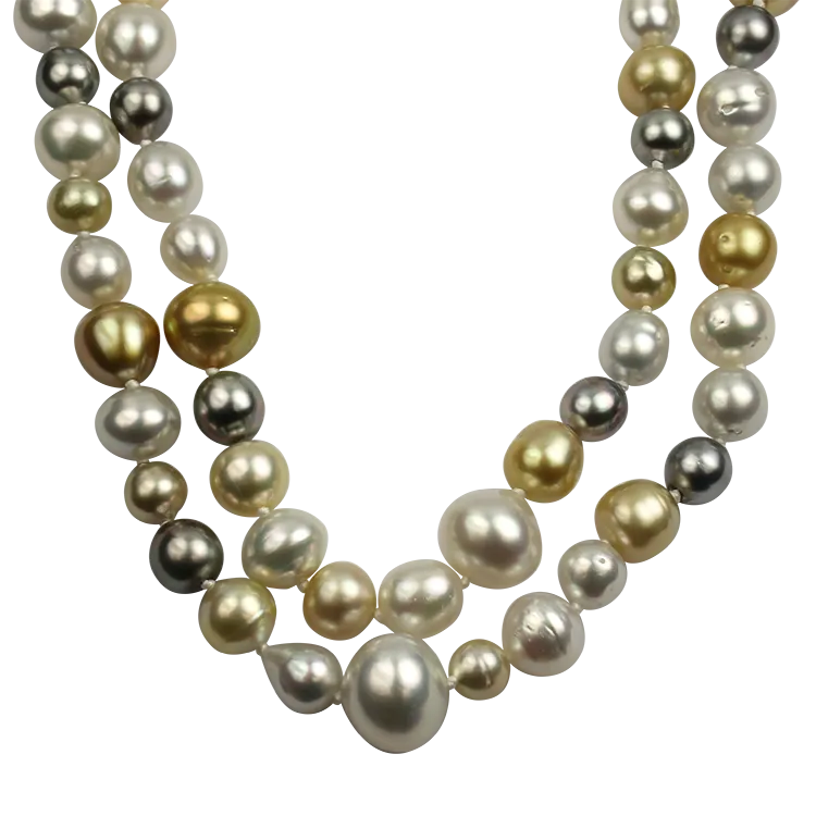 Mastoloni 18k Yellow Gold Multi-Color Pearl Strand Necklace 39.5"