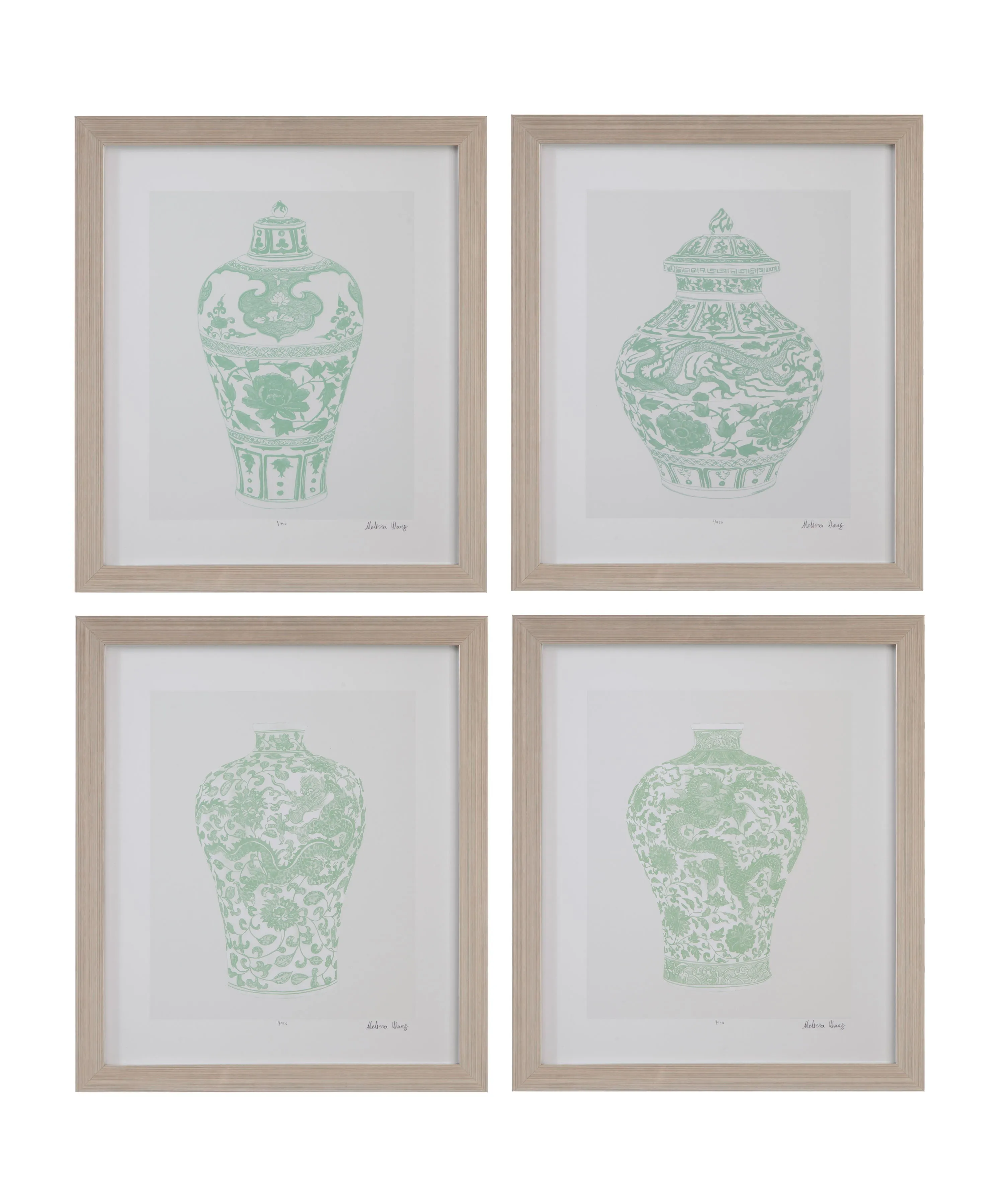 Mint Vases - Framed Print (Set of 4) - Green