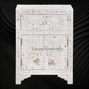 MOP Floral 1 Drawer 2 Door Bedside Table White