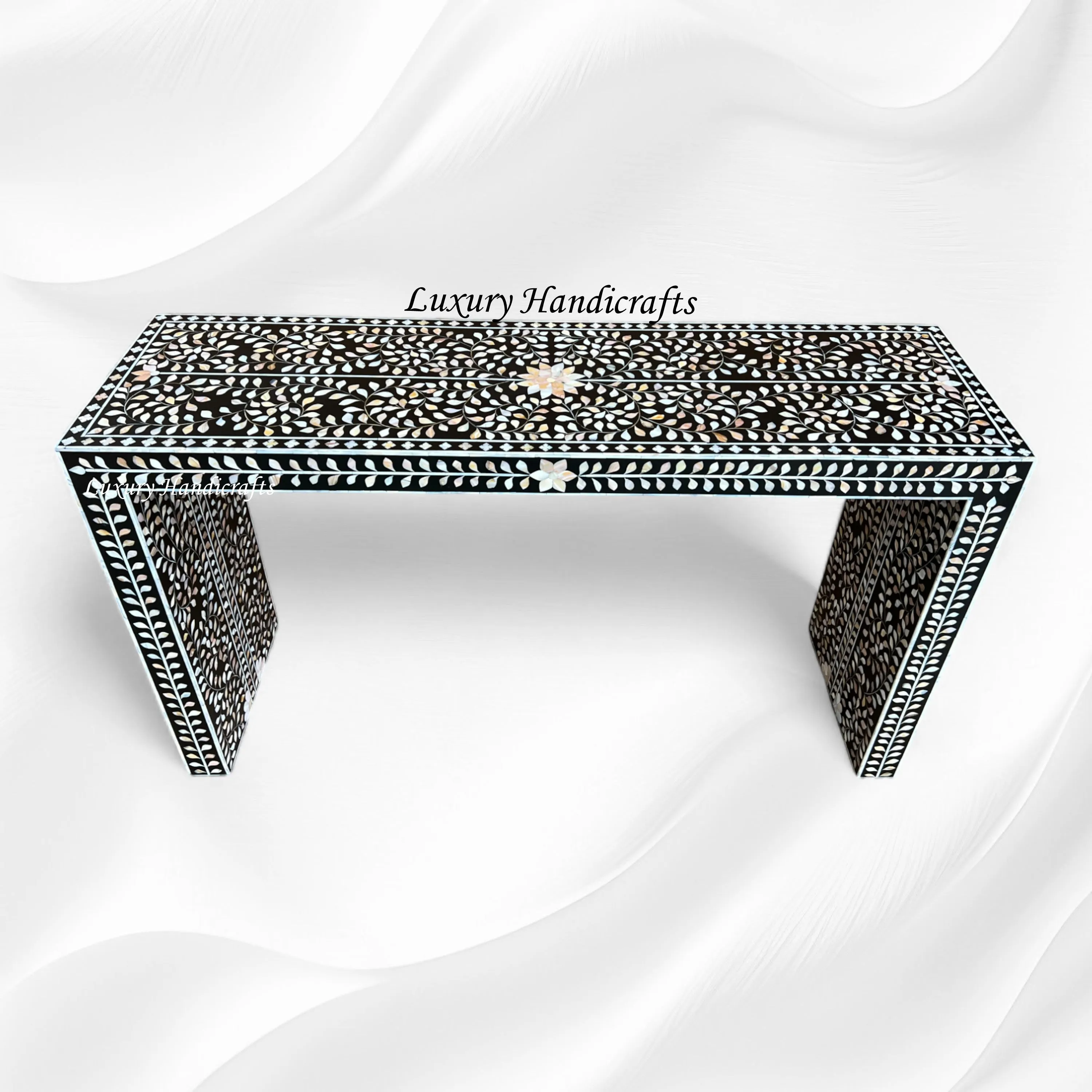 MOP Inlay Floral Console Table Black