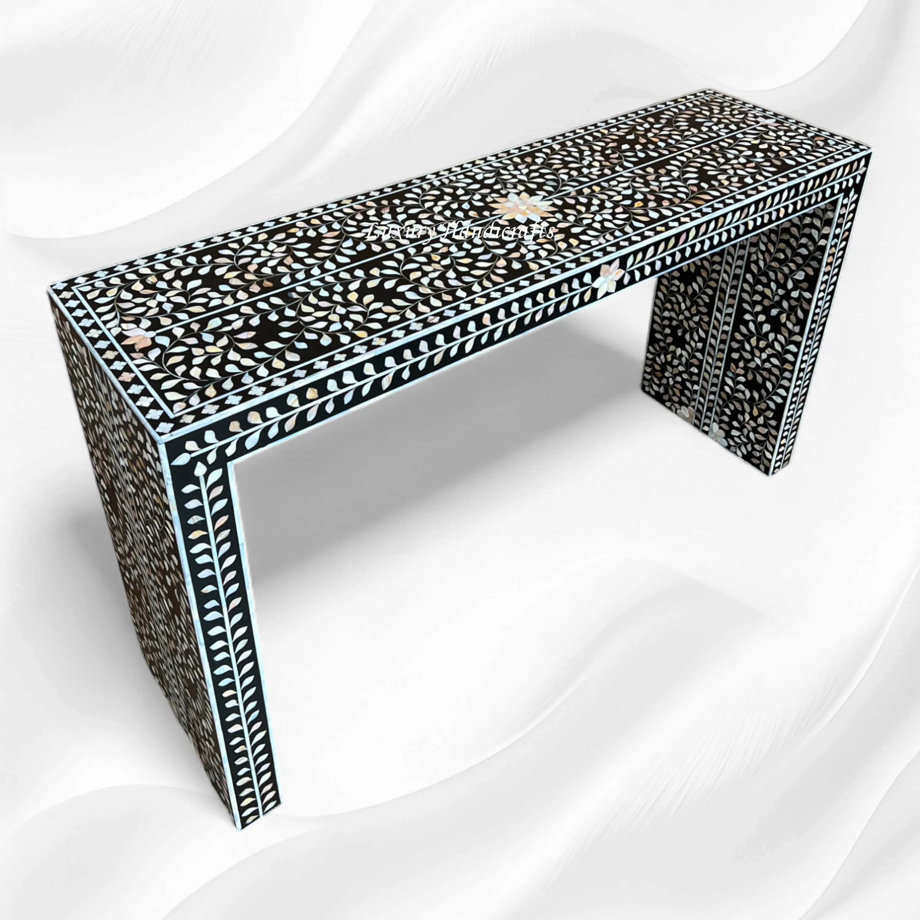 MOP Inlay Floral Console Table Black