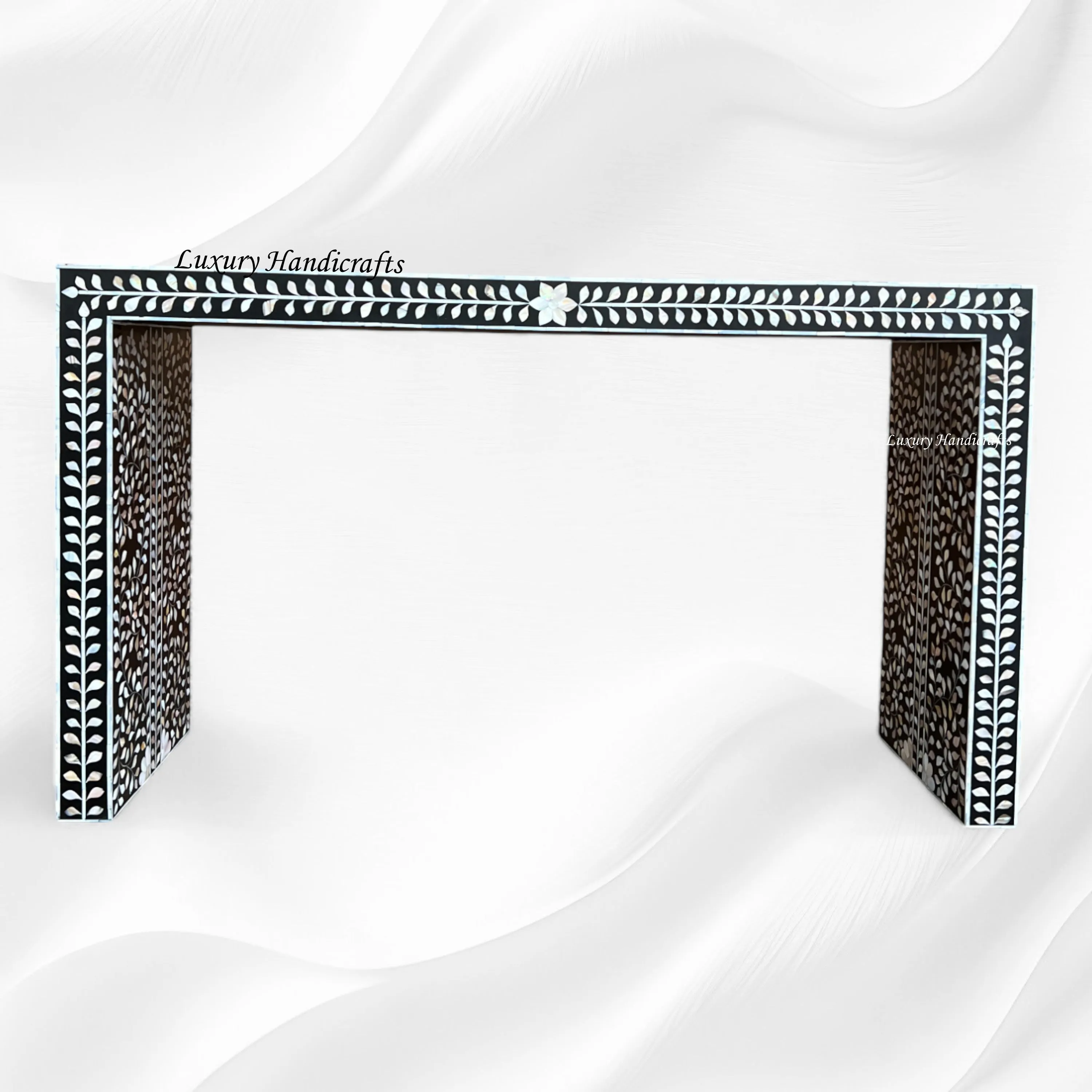 MOP Inlay Floral Console Table Black