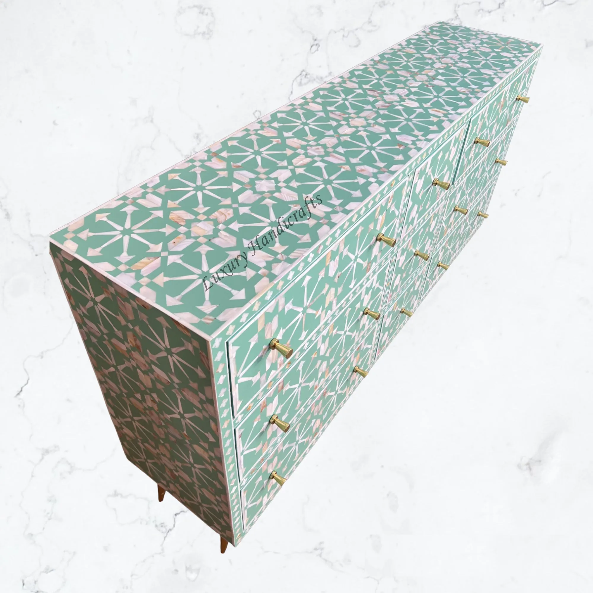 MOP Inlay Moroccan 9 Drawer Chest Green