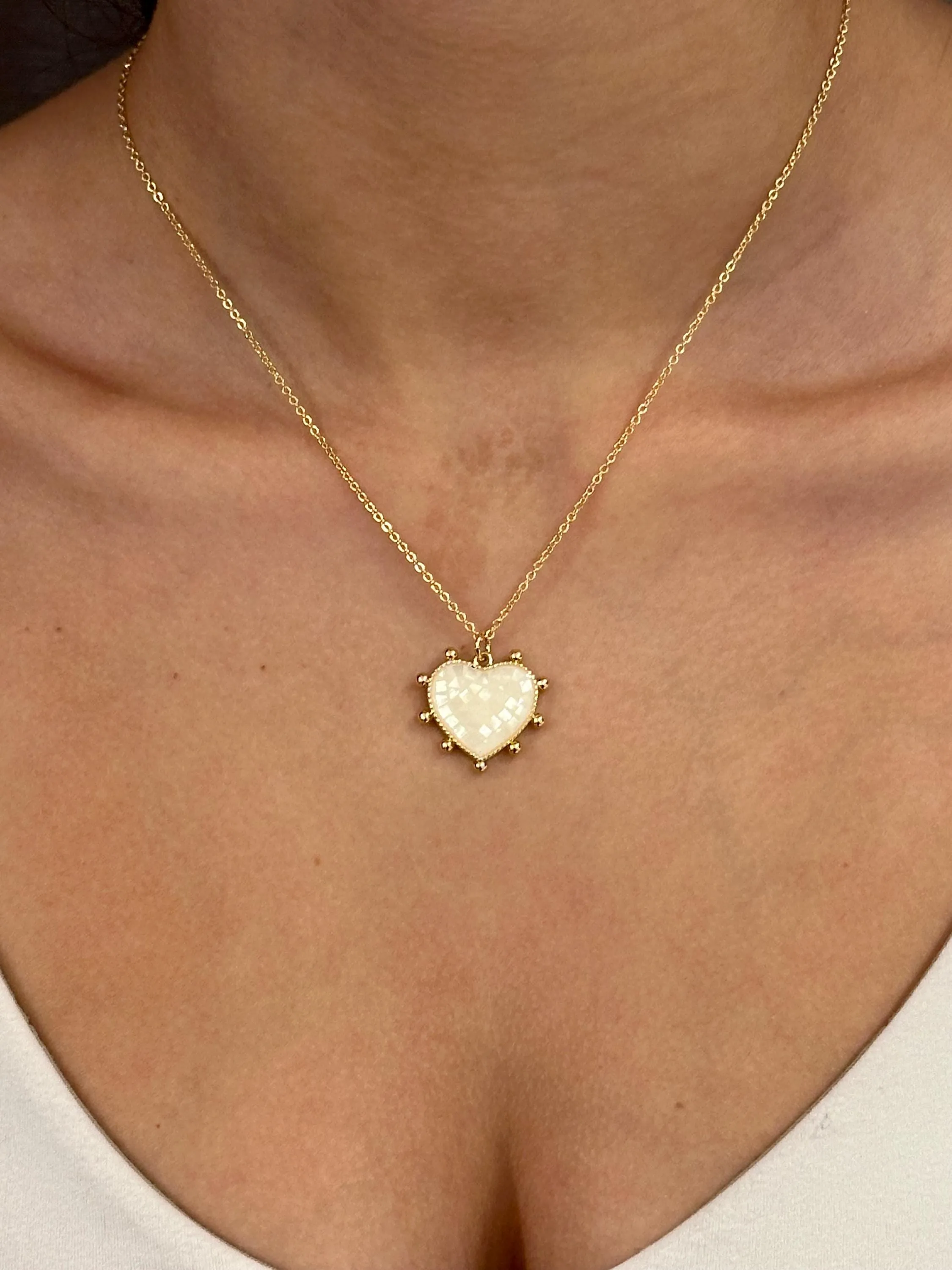 Mosaic Pearl Heart Necklace - White