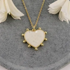 Mosaic Pearl Heart Necklace - White