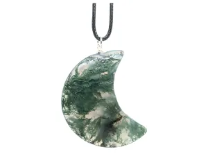 Moss Agate Crystal Moon Pendant Necklace