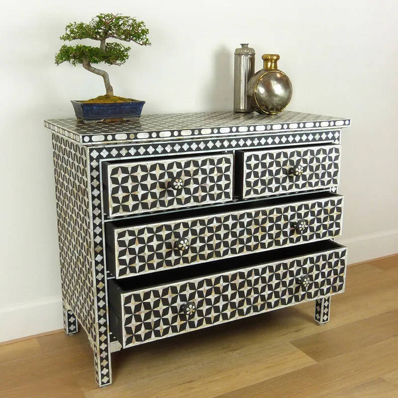 Mother Of Pearl Inlay 4 Drawer Star Chest Black