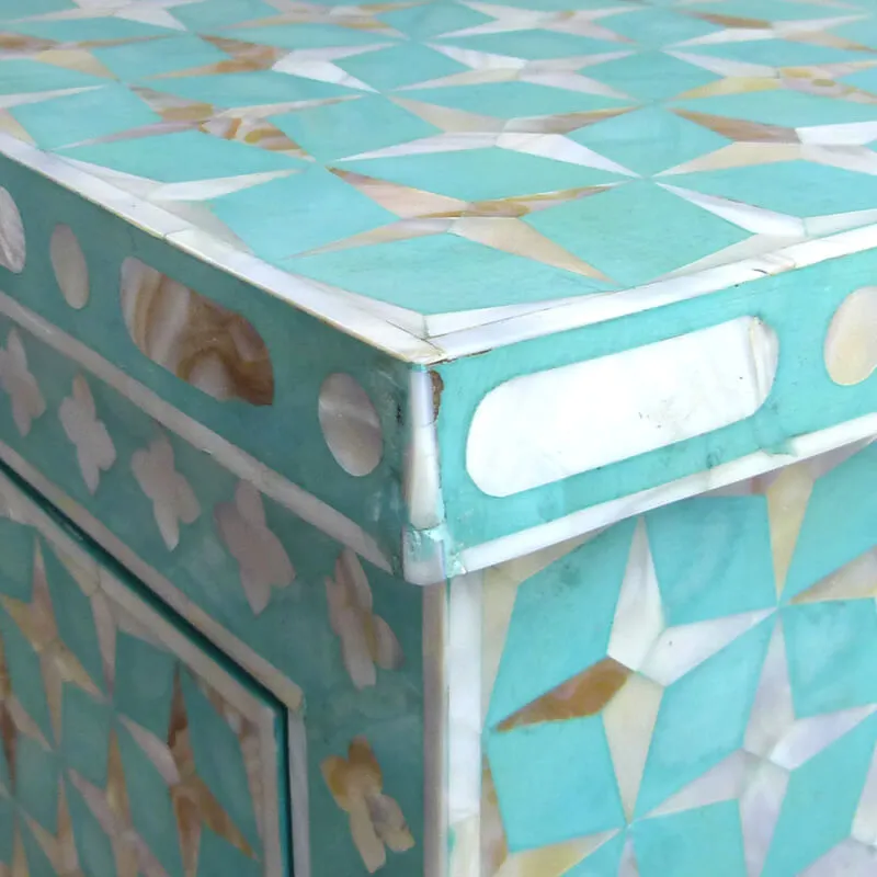 Mother Of Pearl Inlay 4 Drawer Star Chest Turquoise