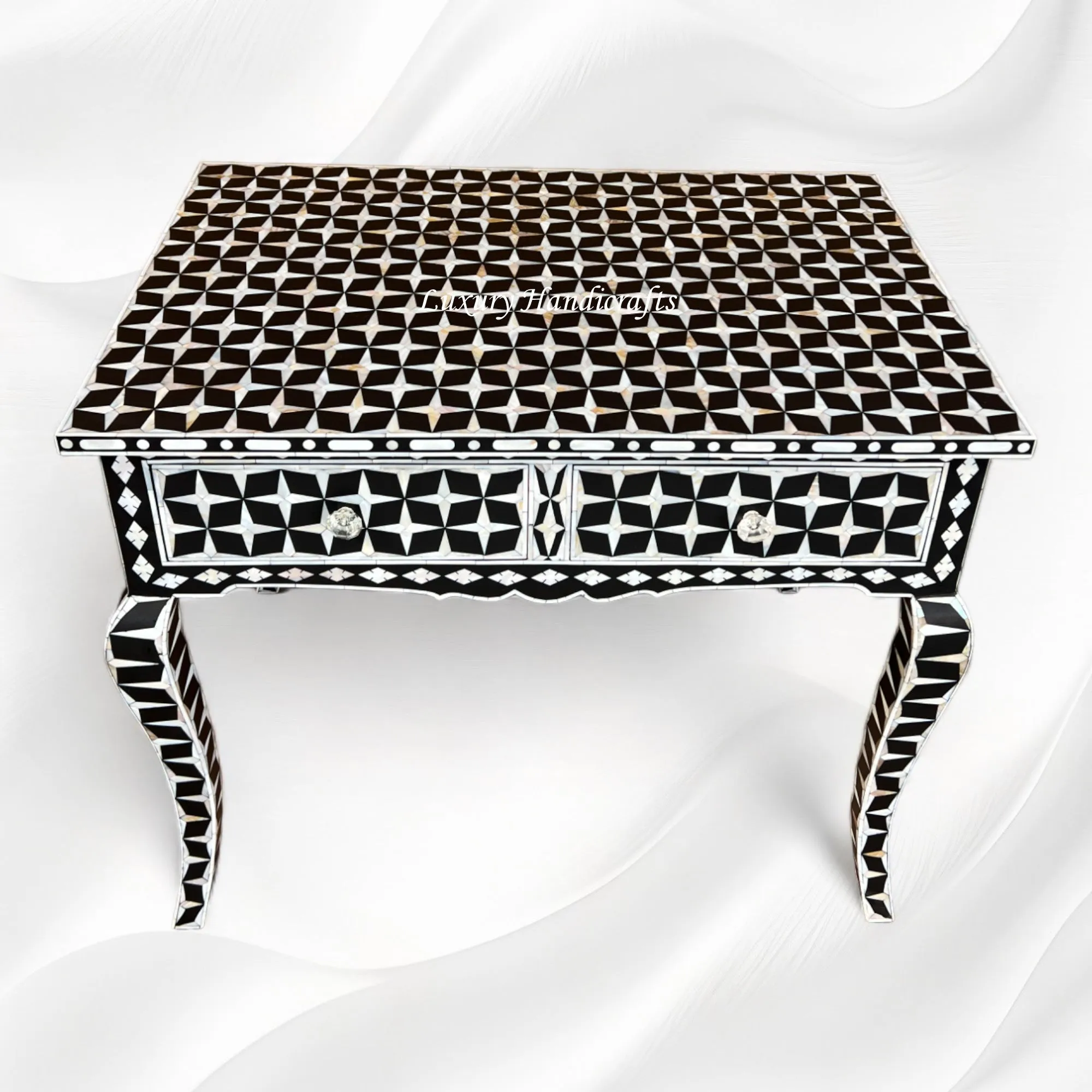 Mother Of Pearl Inlay Star Design Desk Black | Mother Of Pearl Entryway Table