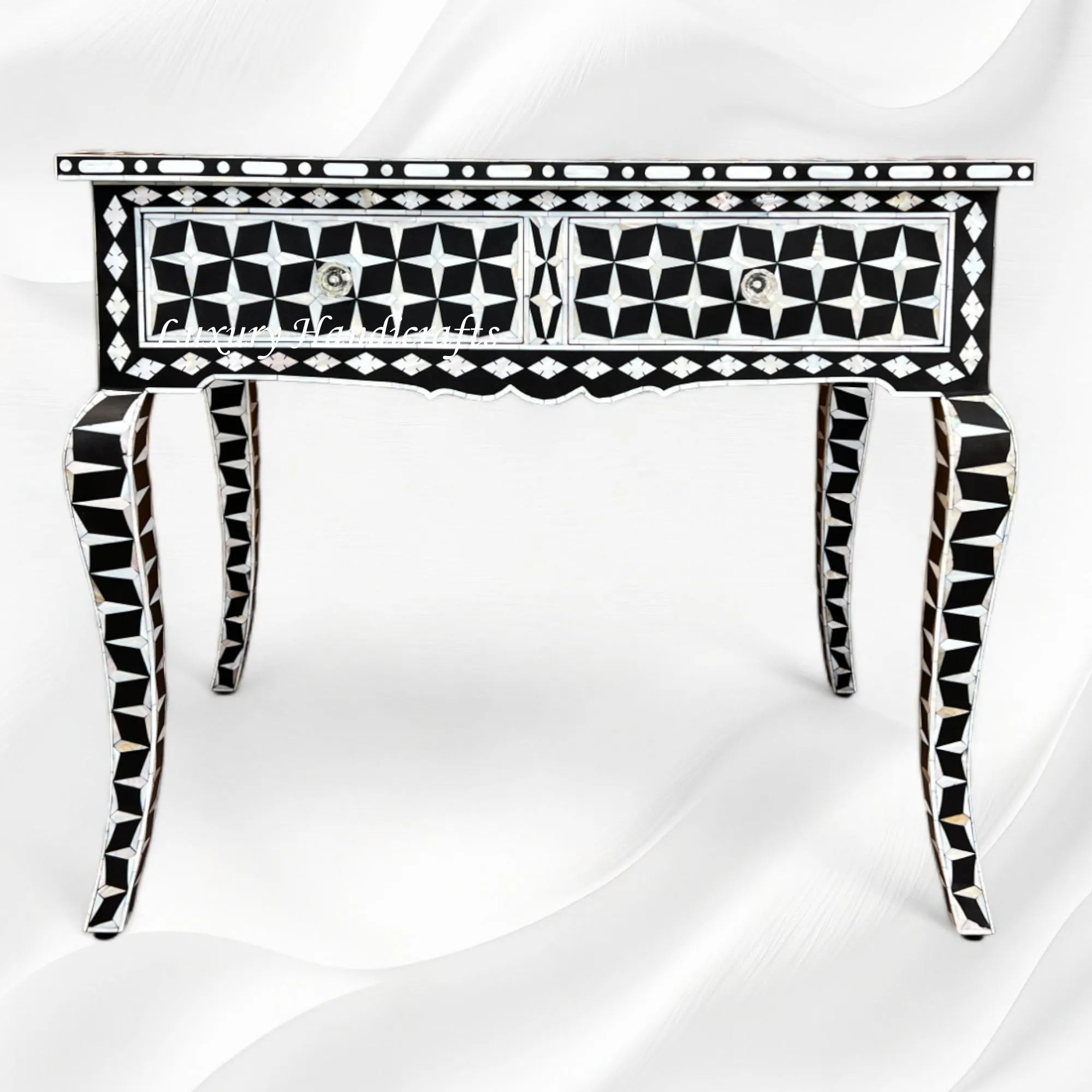 Mother Of Pearl Inlay Star Design Desk Black | Mother Of Pearl Entryway Table