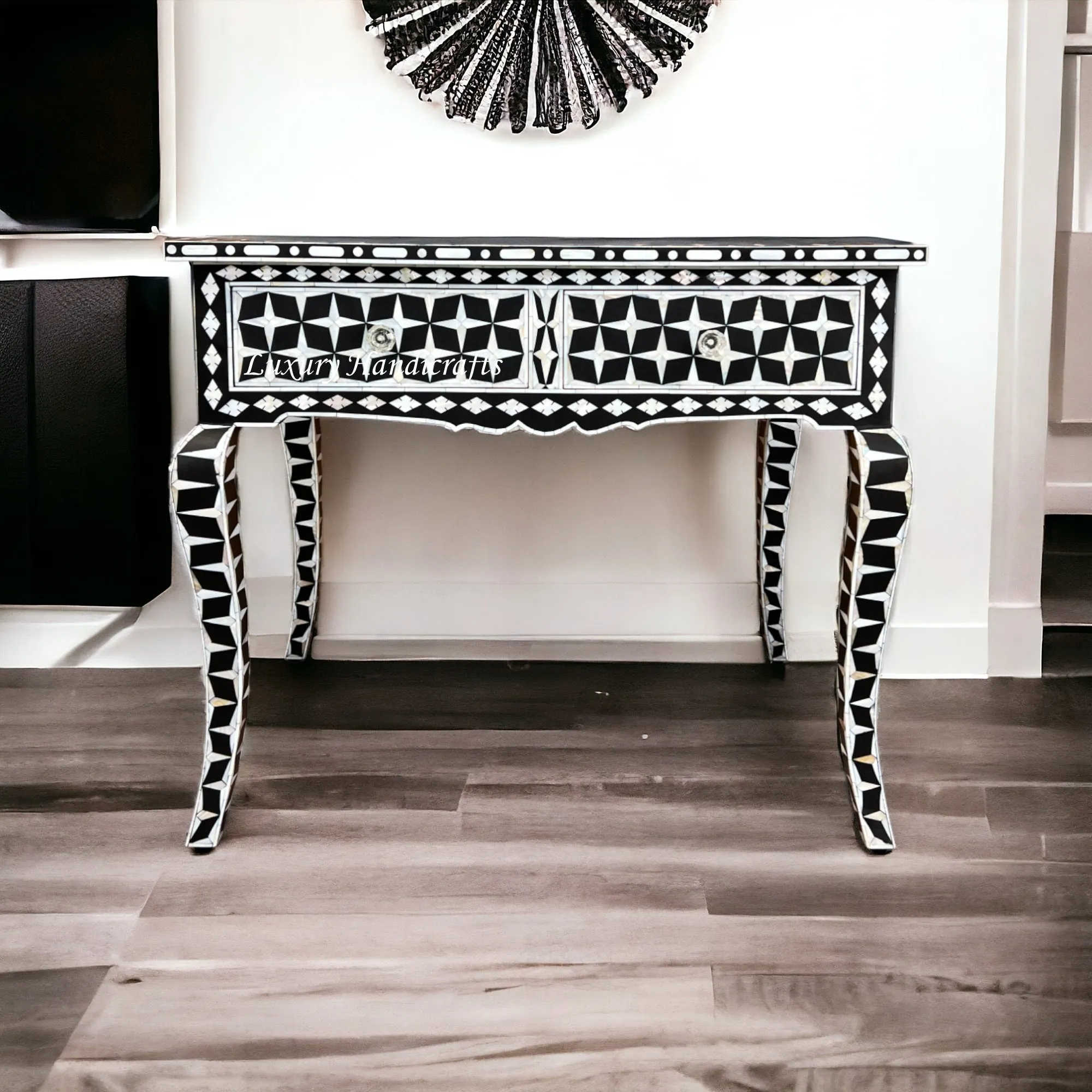 Mother Of Pearl Inlay Star Design Desk Black | Mother Of Pearl Entryway Table