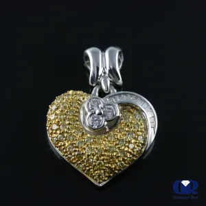 Natural 0.88 Carat Yellow & White Diamond Pendant Necklace In 14K White Gold