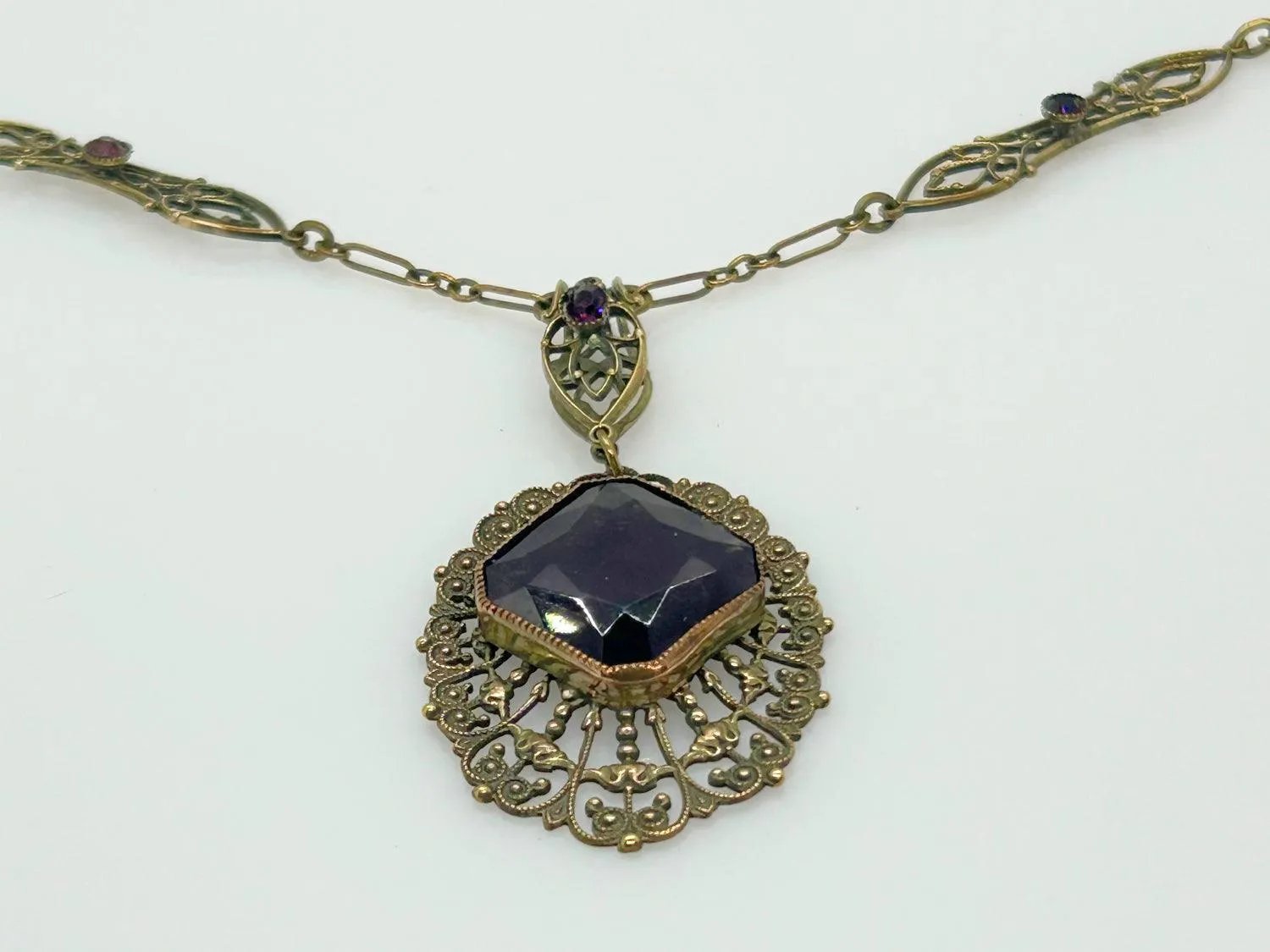 Outstanding Purple Stone and Vintage Filigree Necklace