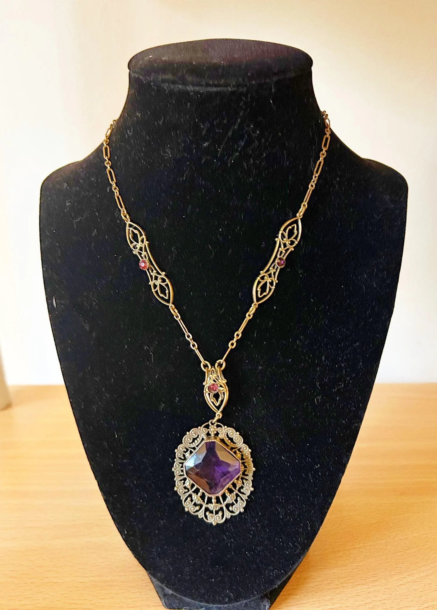 Outstanding Purple Stone and Vintage Filigree Necklace