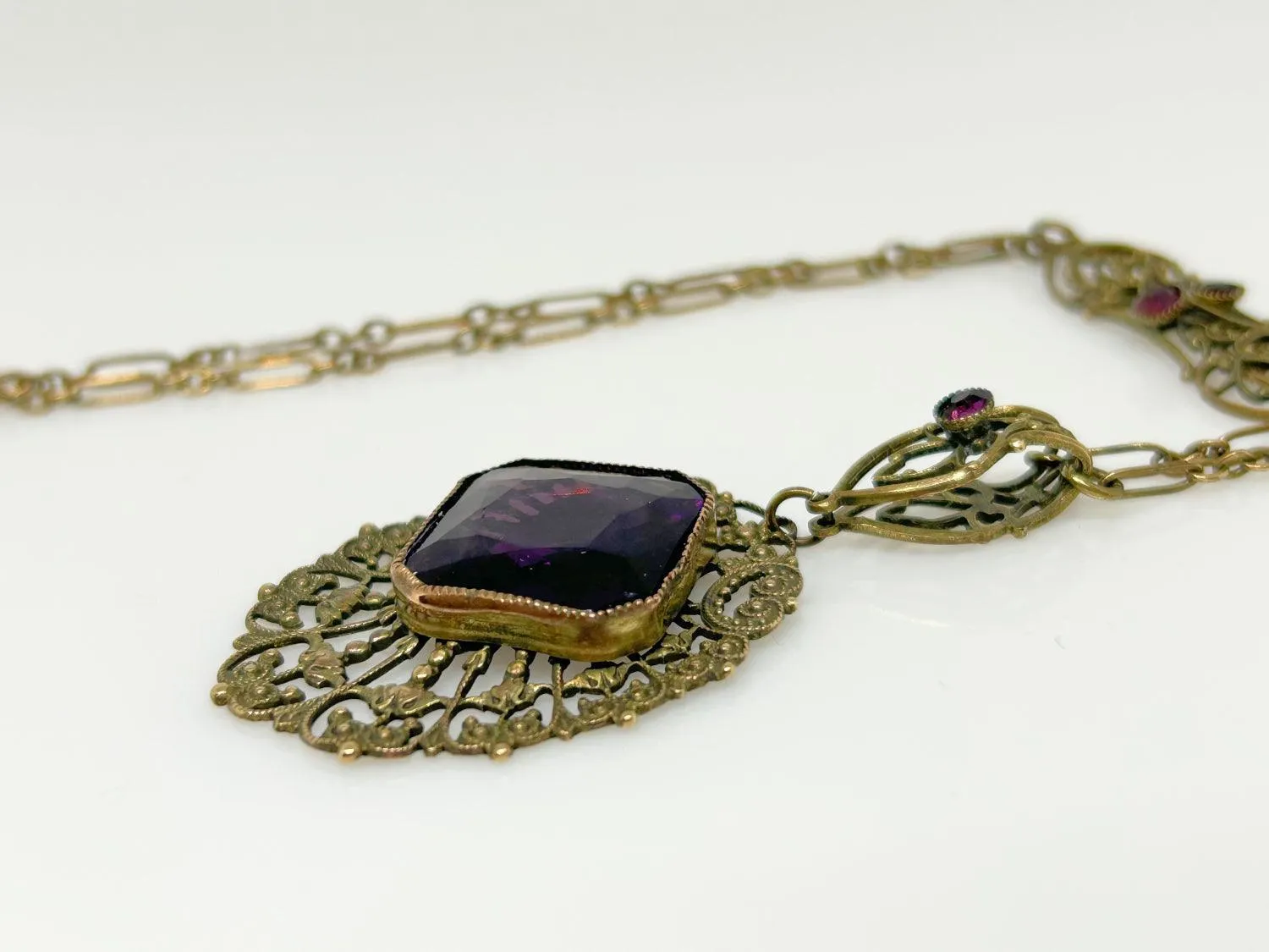 Outstanding Purple Stone and Vintage Filigree Necklace