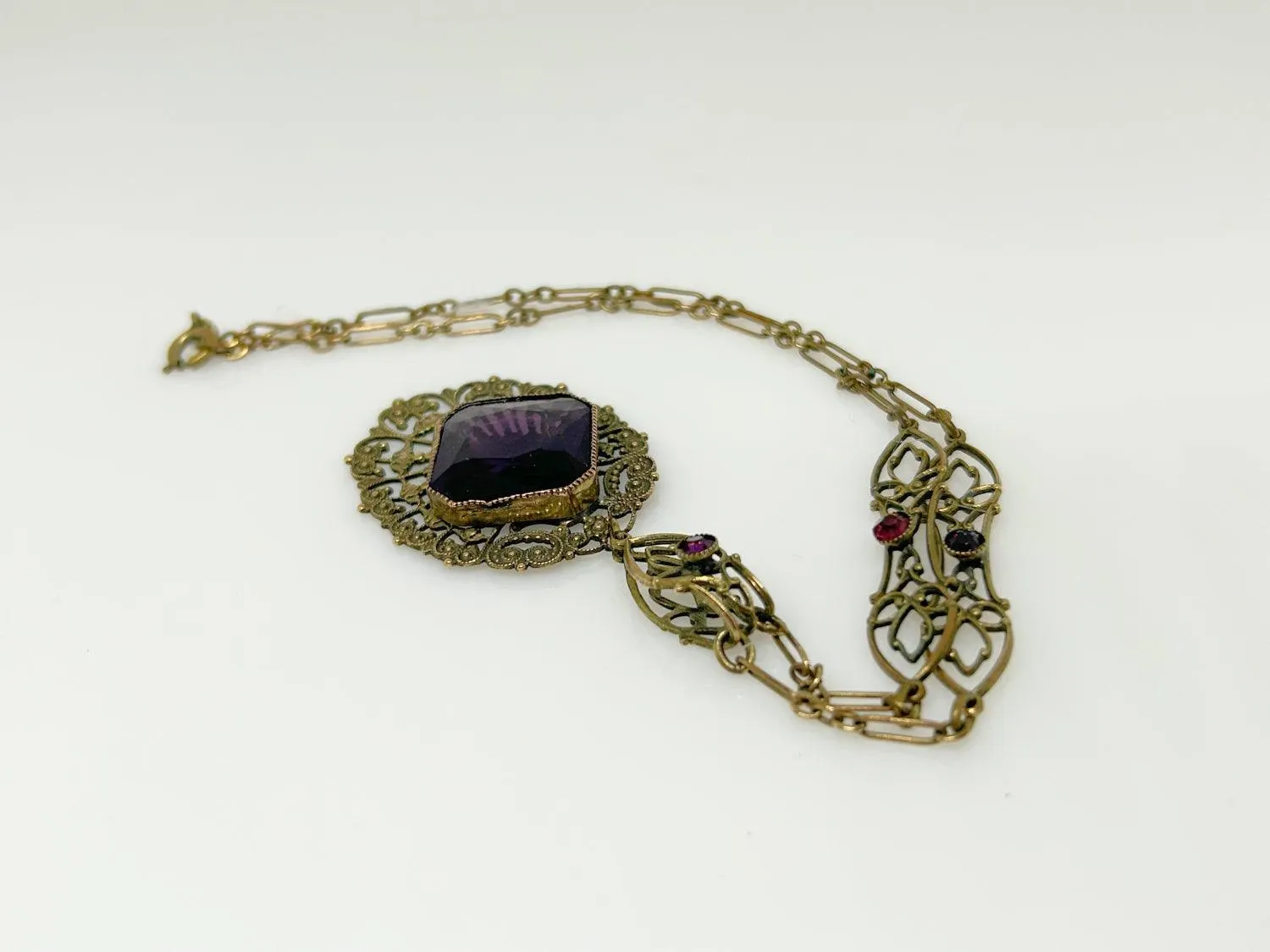 Outstanding Purple Stone and Vintage Filigree Necklace