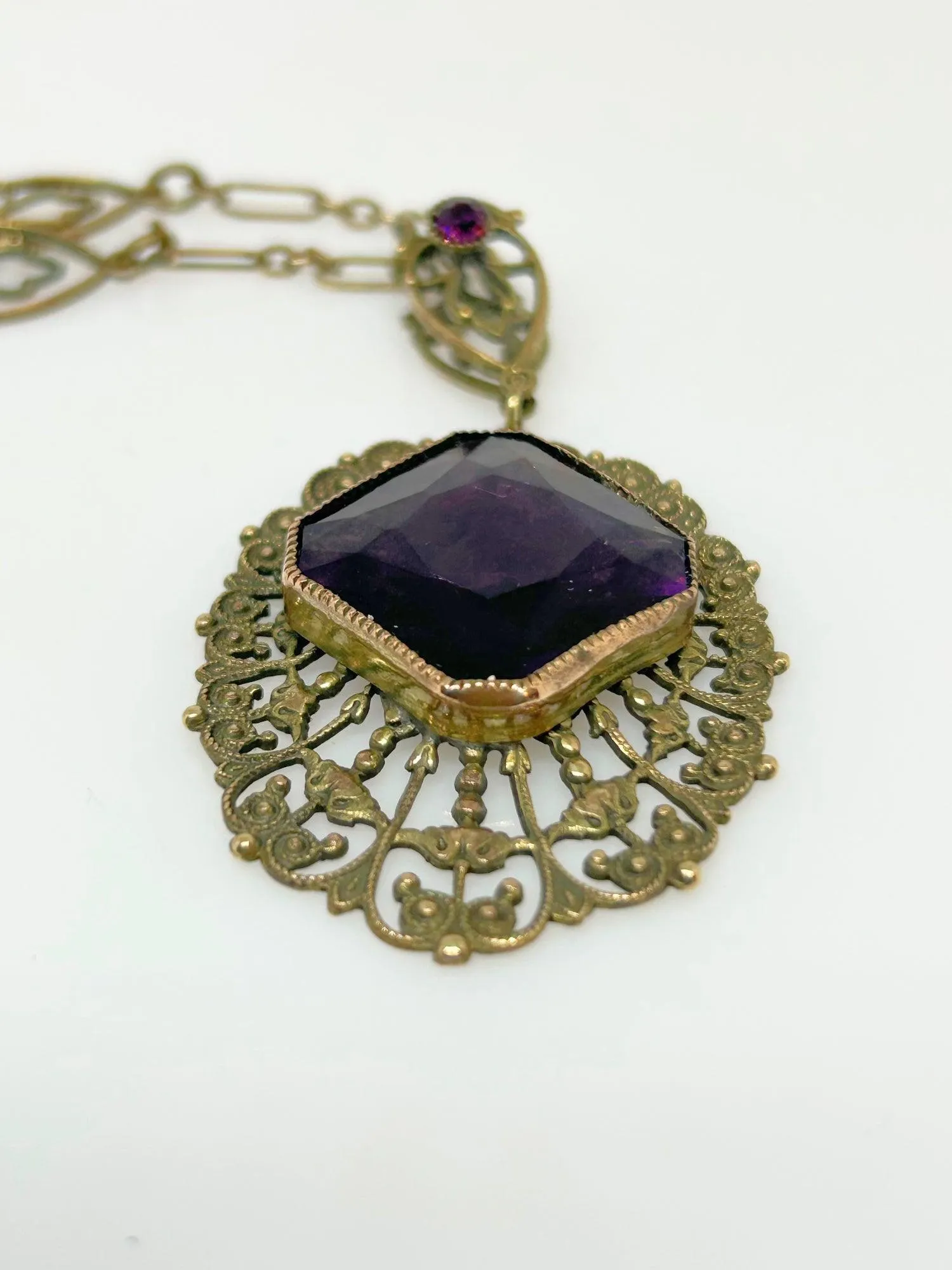 Outstanding Purple Stone and Vintage Filigree Necklace