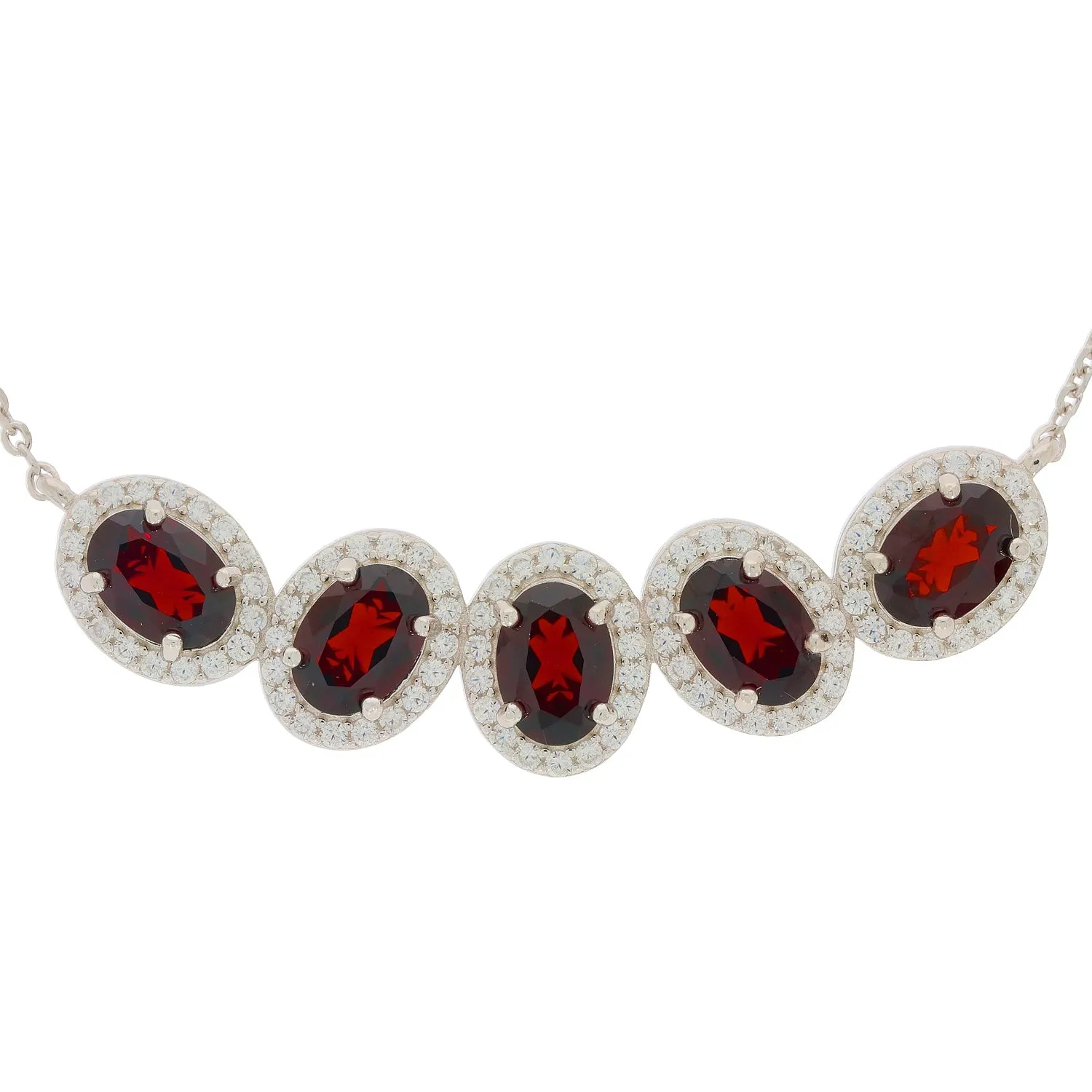 Oval Red Garnet Sterling Silver Necklace with Accent