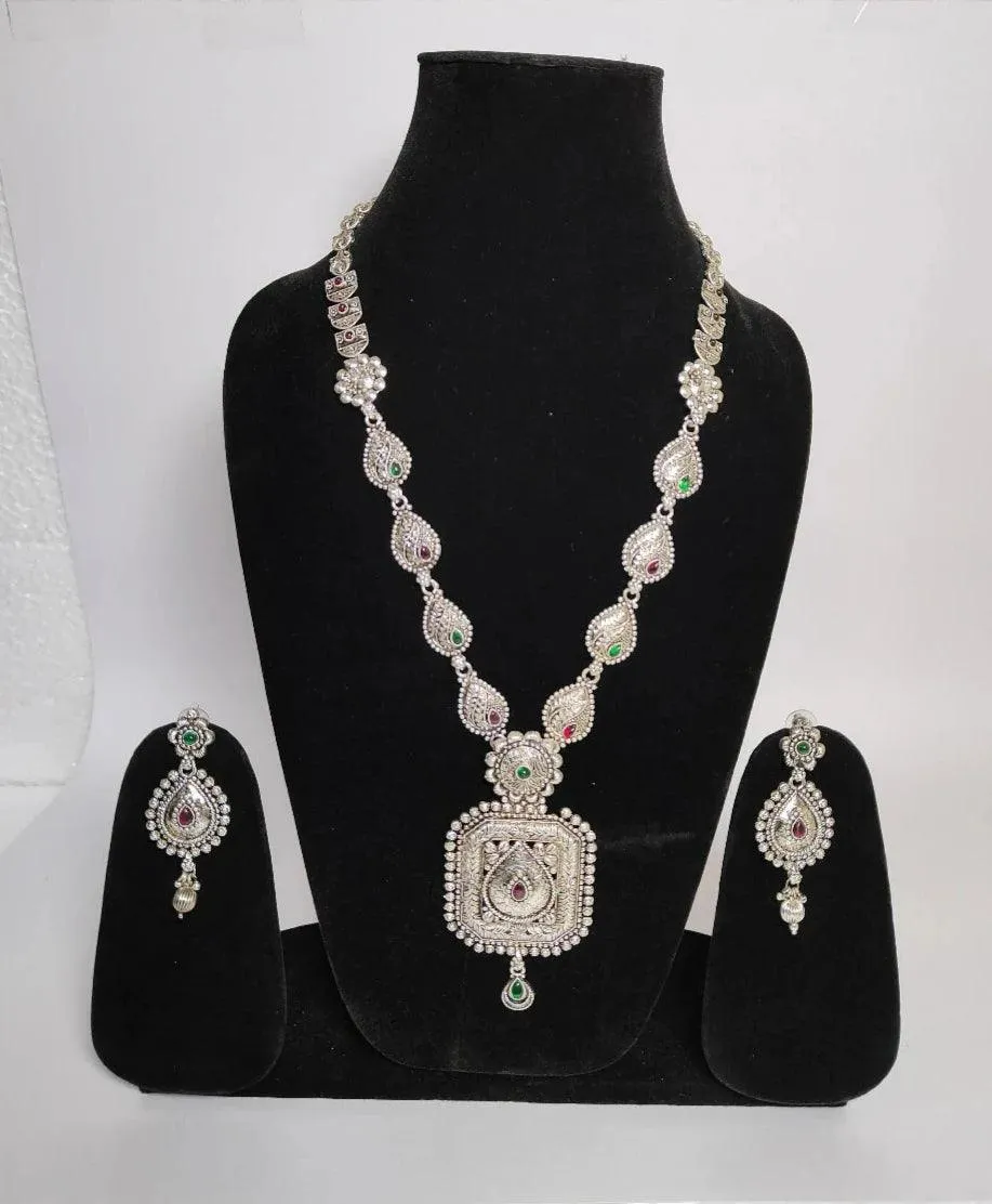 Oxidized Silver Necklace Set with Earrings