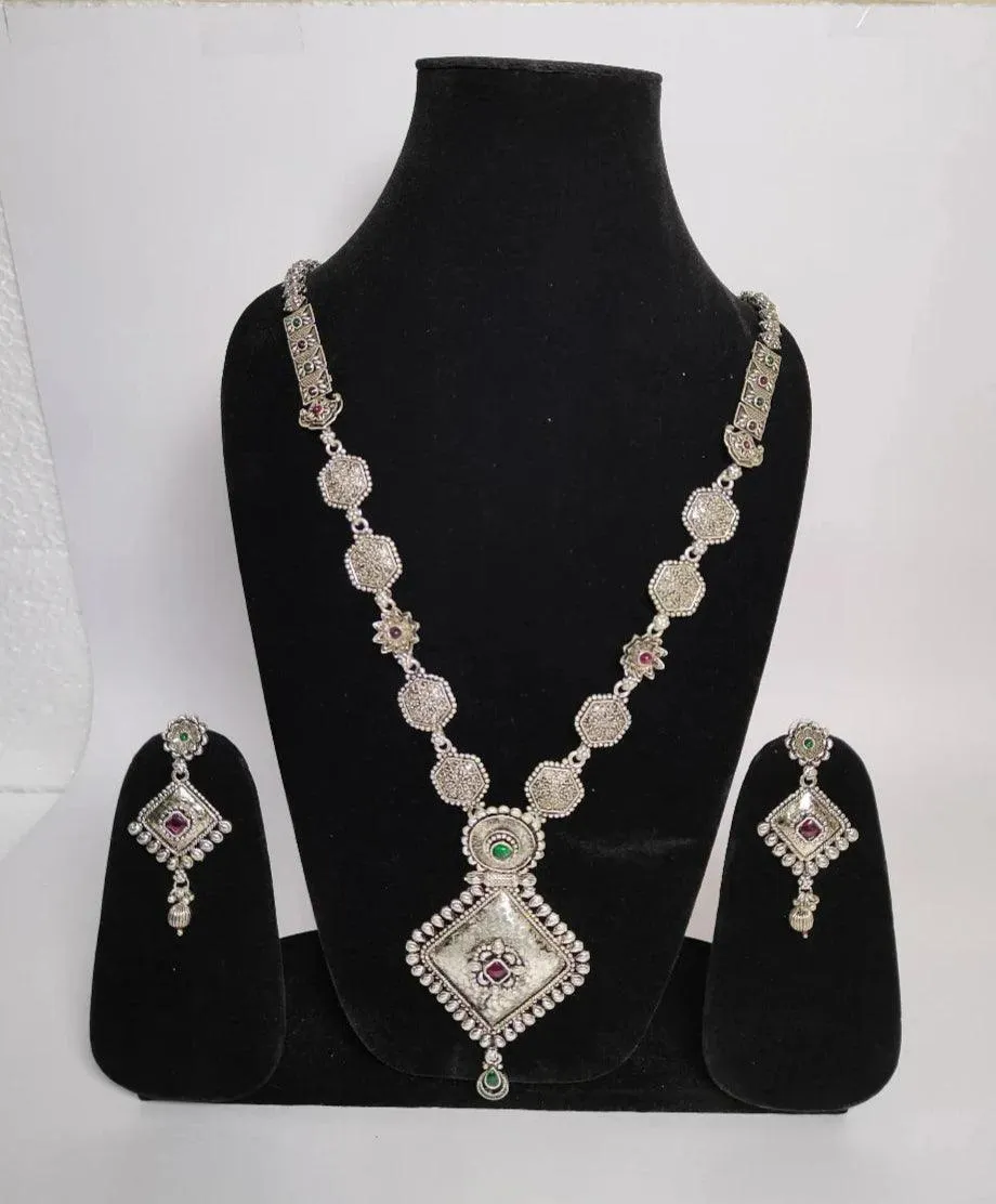 Oxidized Silver Necklace Set with Earrings