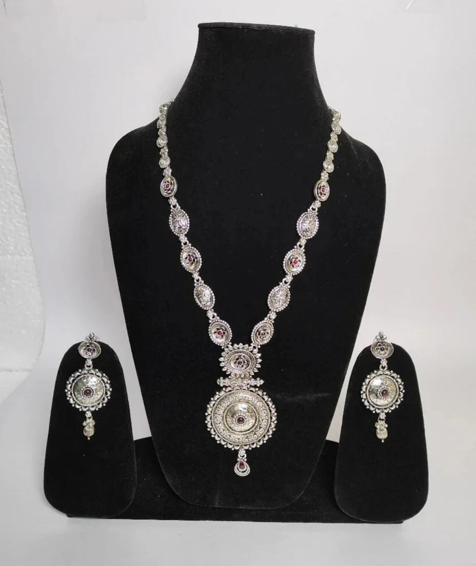 Oxidized Silver Necklace Set with Earrings