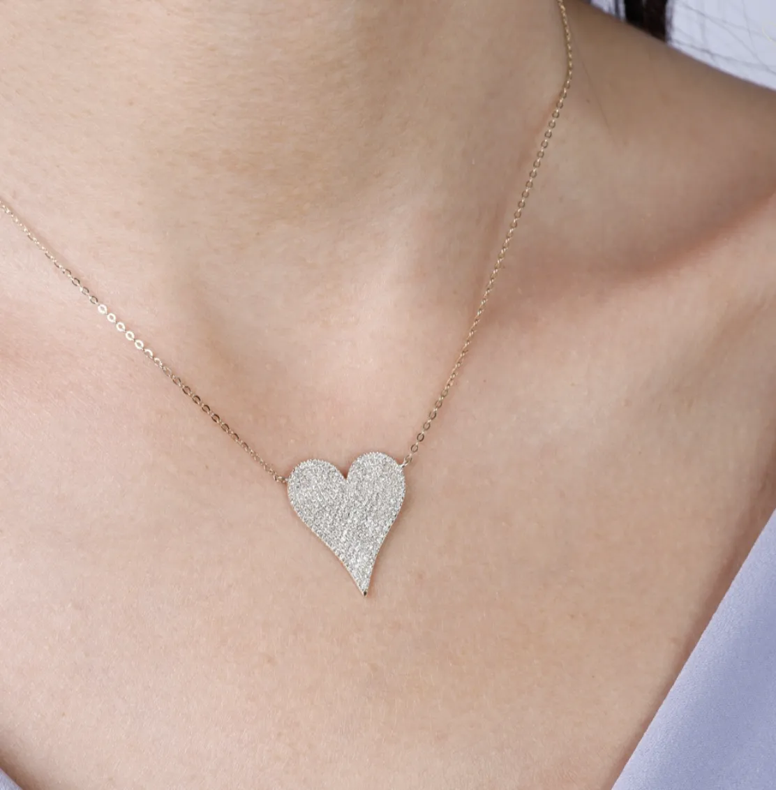 Pave Diamond Heart White Gold Necklace