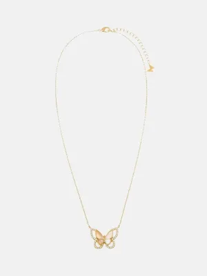 Pave Mother Of Pearl Butterfly Cutout Pendant Necklace