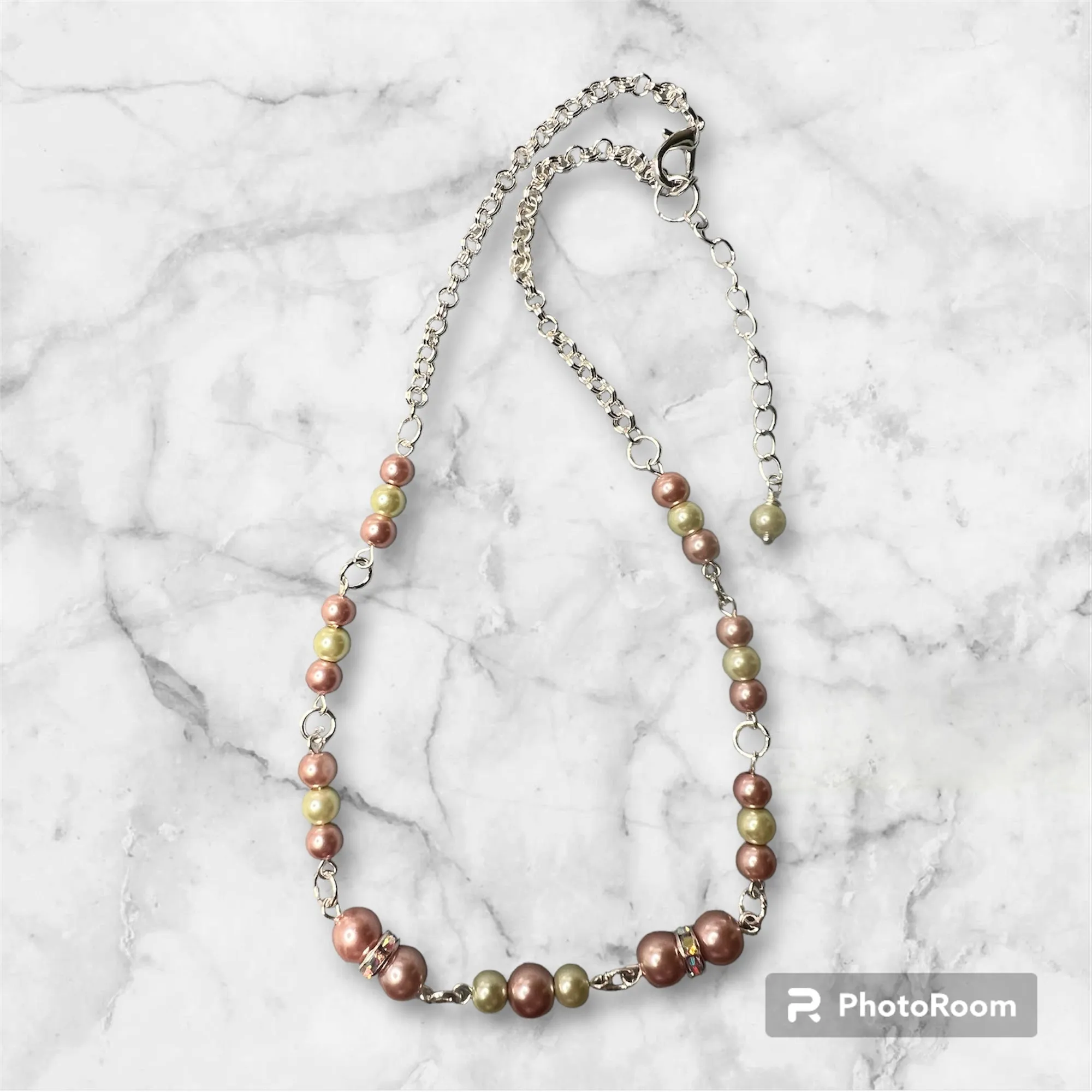 Pink and Green Pearl with bling Necklace - pairs with SBDT1252