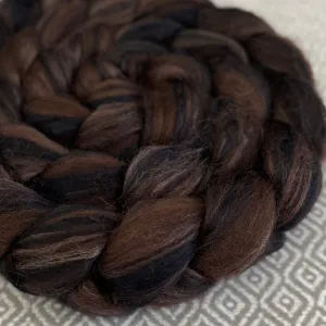 Polwarth Black Bamboo Silk Roving - Brown - OOAK