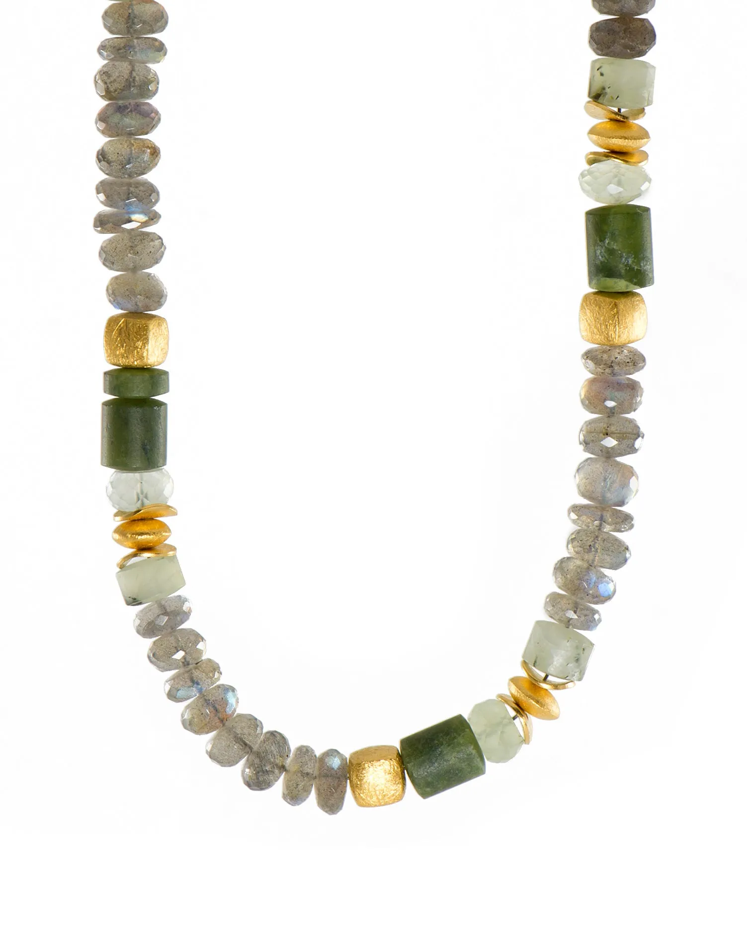 Prehnite and Labradorite Necklace 8mm 24K Fair Trade Gold Vermeil