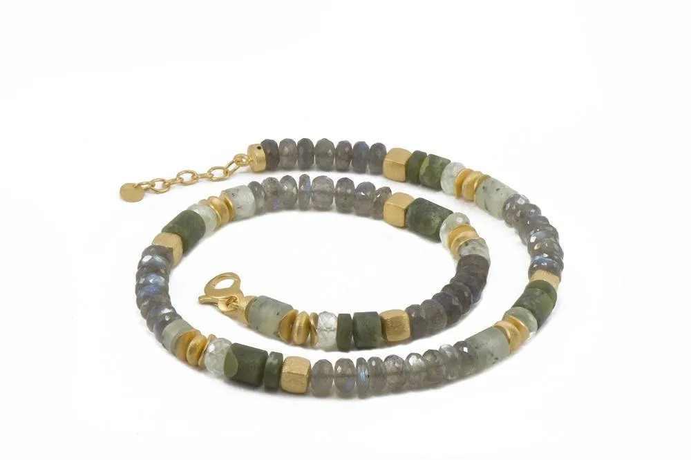 Prehnite and Labradorite Necklace 8mm 24K Fair Trade Gold Vermeil