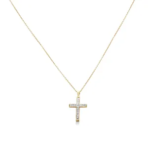 Princess Cut Diamond Cross Pendant On 16" Necklace - 18ct Yellow Gold