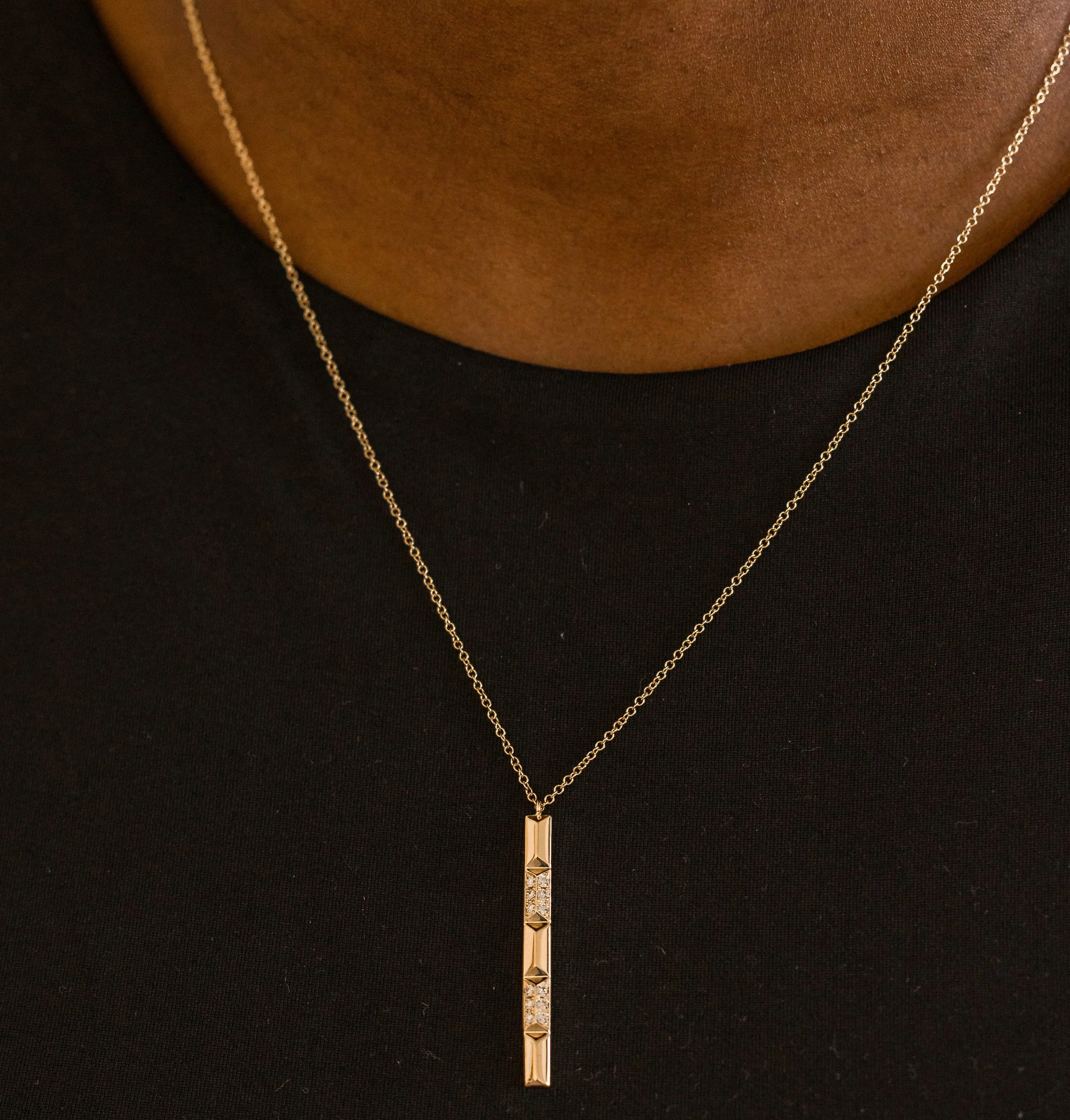 Pyramid Diamond Station Vertical Bar Necklace