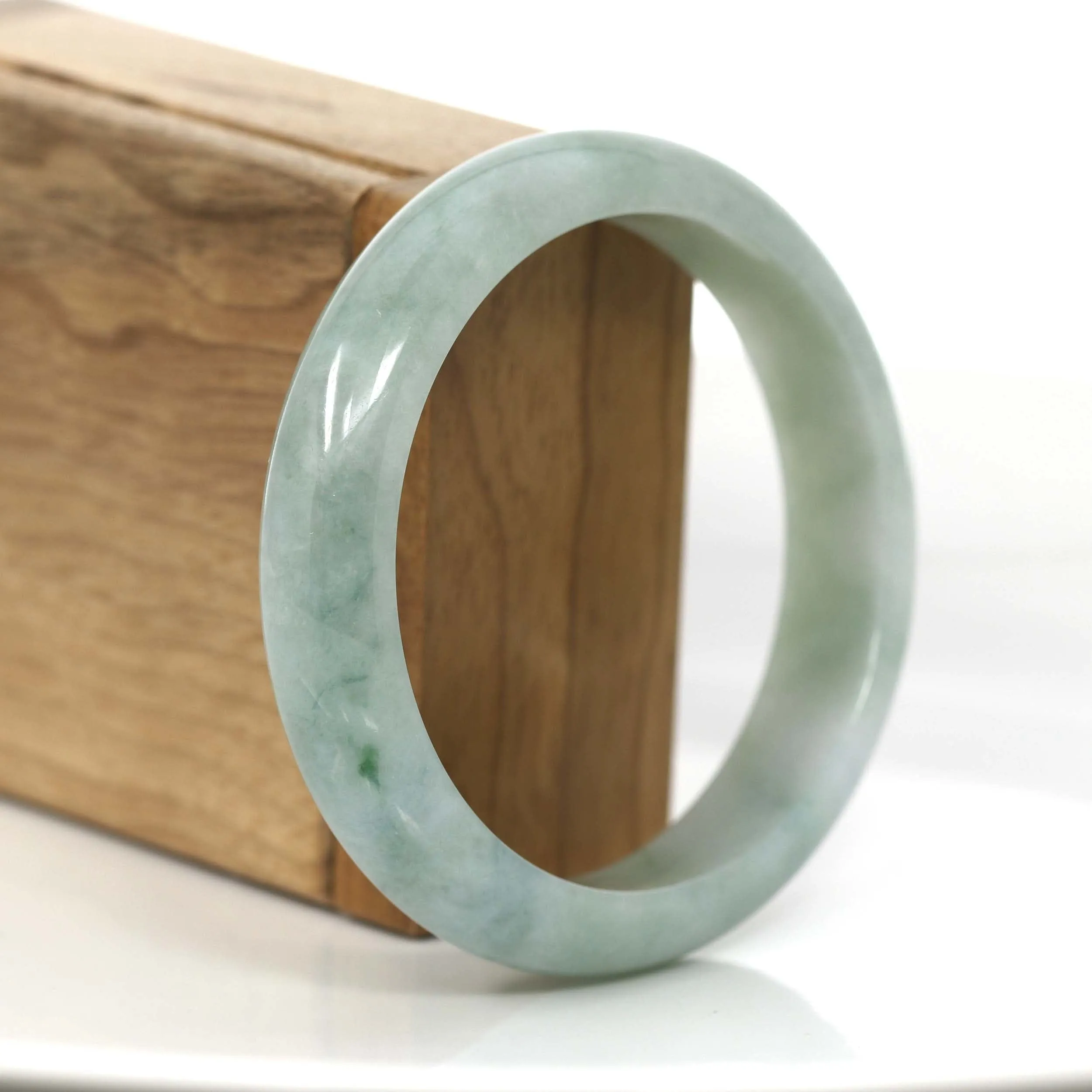 "Classic Princess Half Round" Blue- Green Jadeite Jade Bangle (58.88 mm) #715