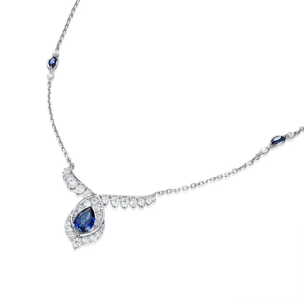 "ENDLESS BLUE" Luxe Marquise Pear Shaped Sapphire Necklace